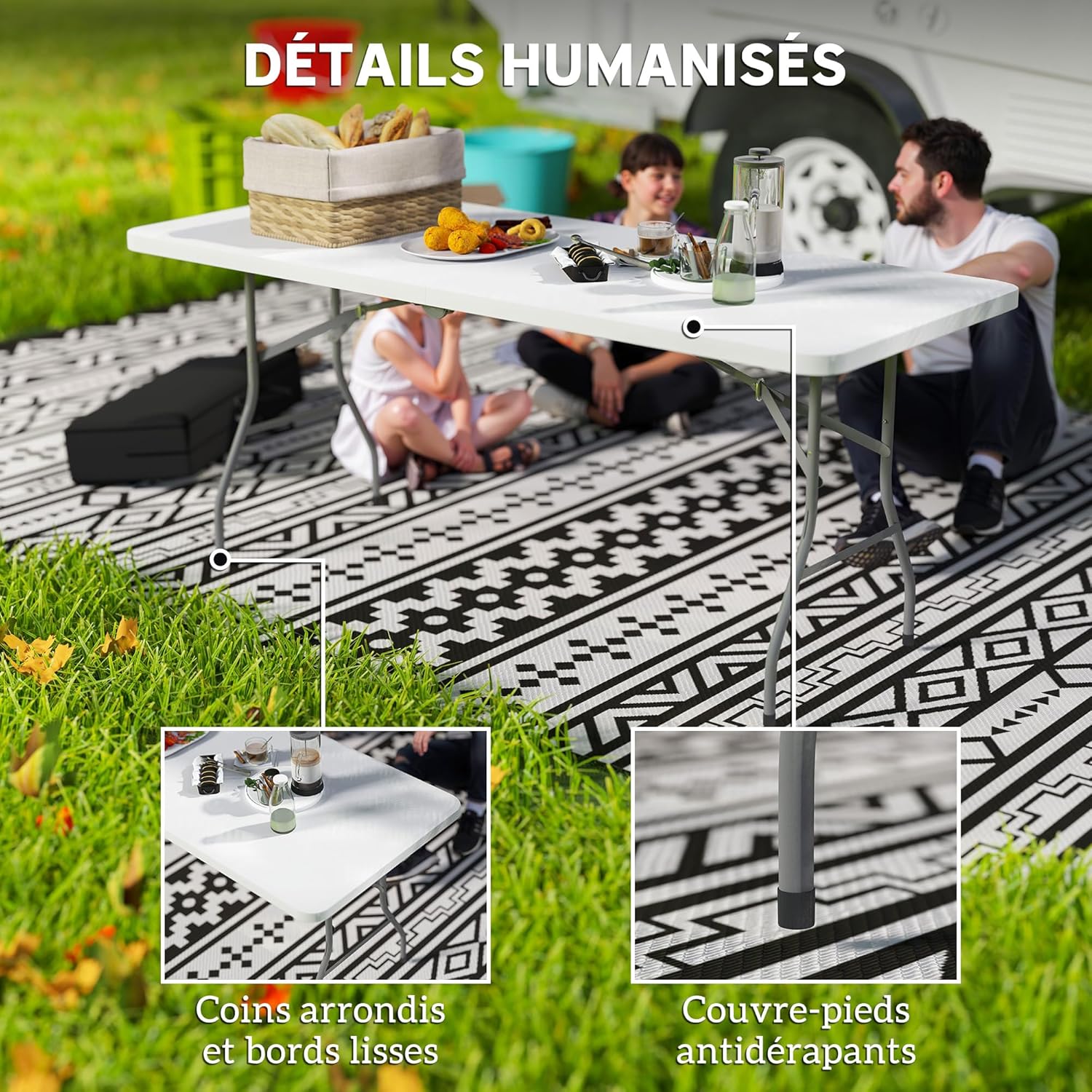 Detalle de Outsunny Table Pliante en HDPE 180 x 74 x 74 cm – portable et robuste pour l’extérieur
