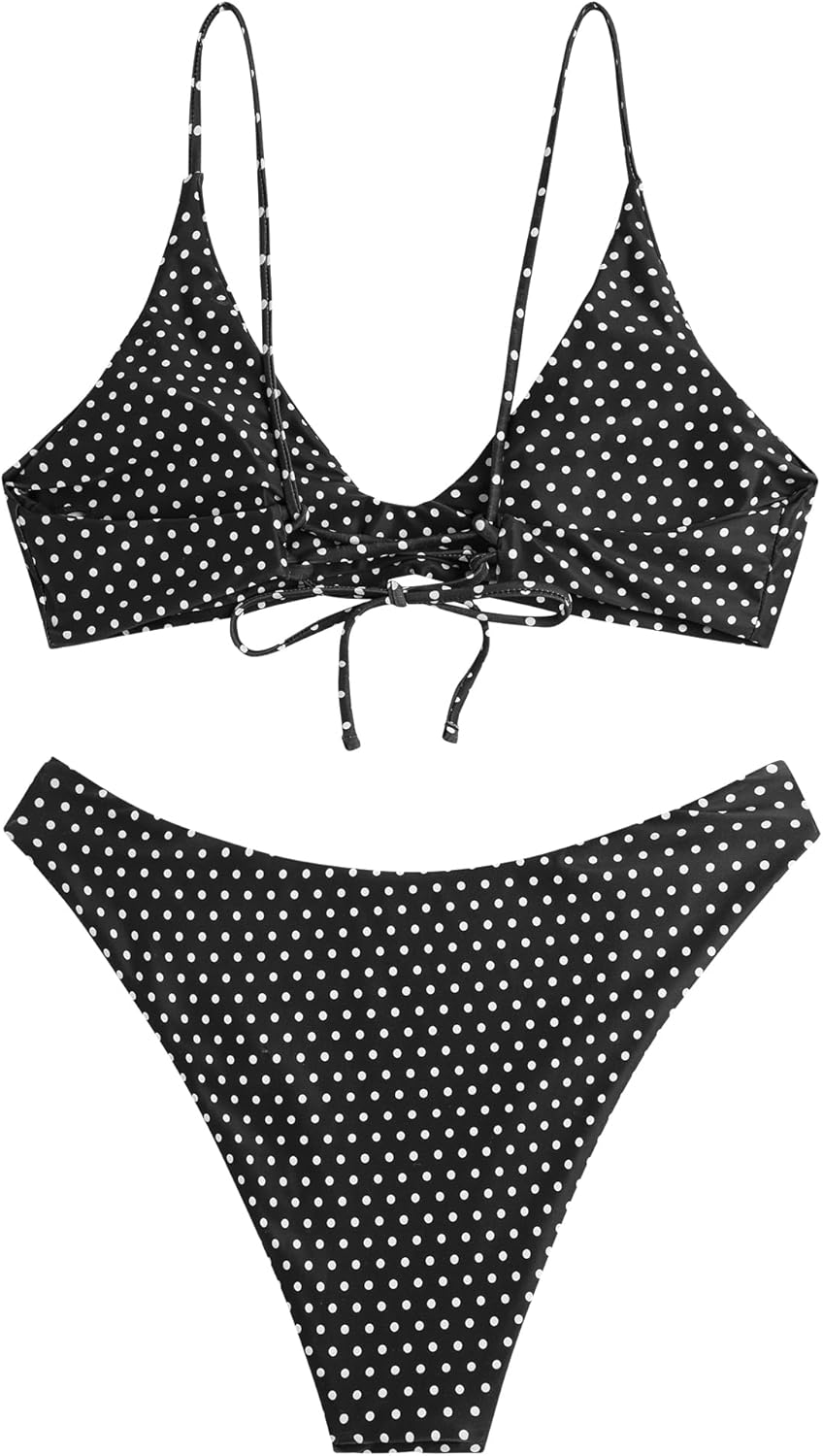 Thumbnail 2 de ZAFUL Women's Tie Back Padded High Cut Bralette Bikini Set Two Piece Swimsuit