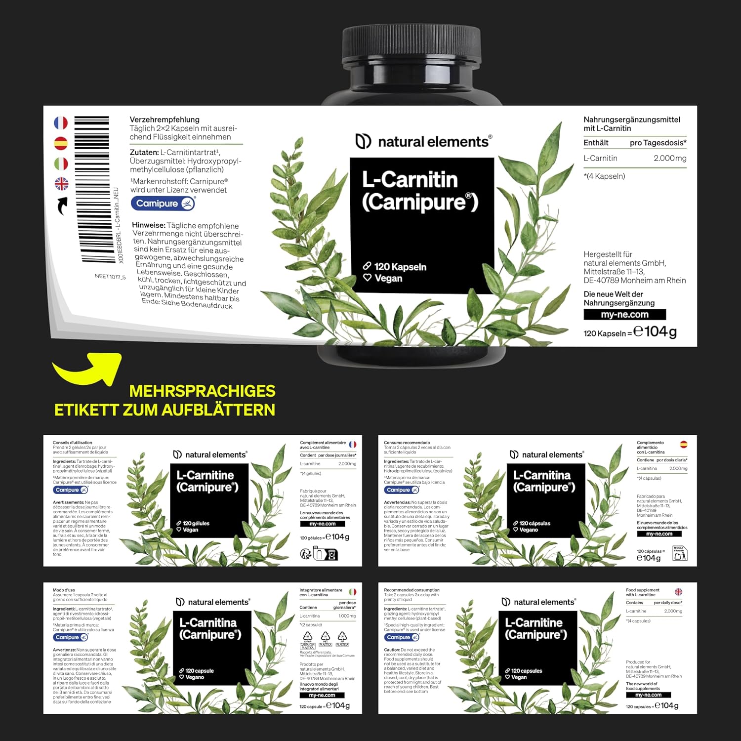Thumbnail 5 de natural elements L‑Carnitin 2000 Kapseln, hochdosiert
