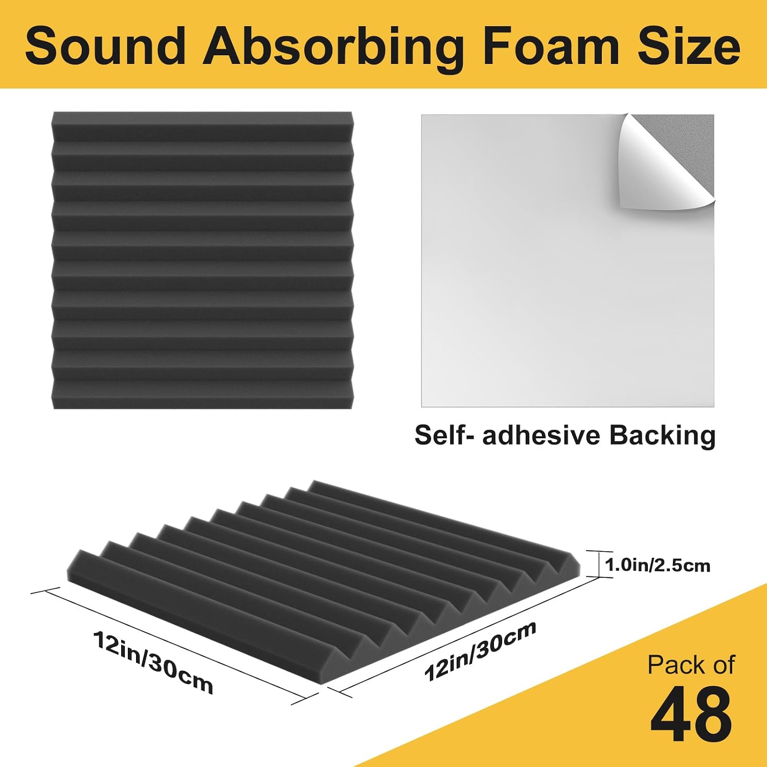 Detalle 2 de JBER 48 Pack Acoustic Foam Panels 48pcs 30×30×2.5cm