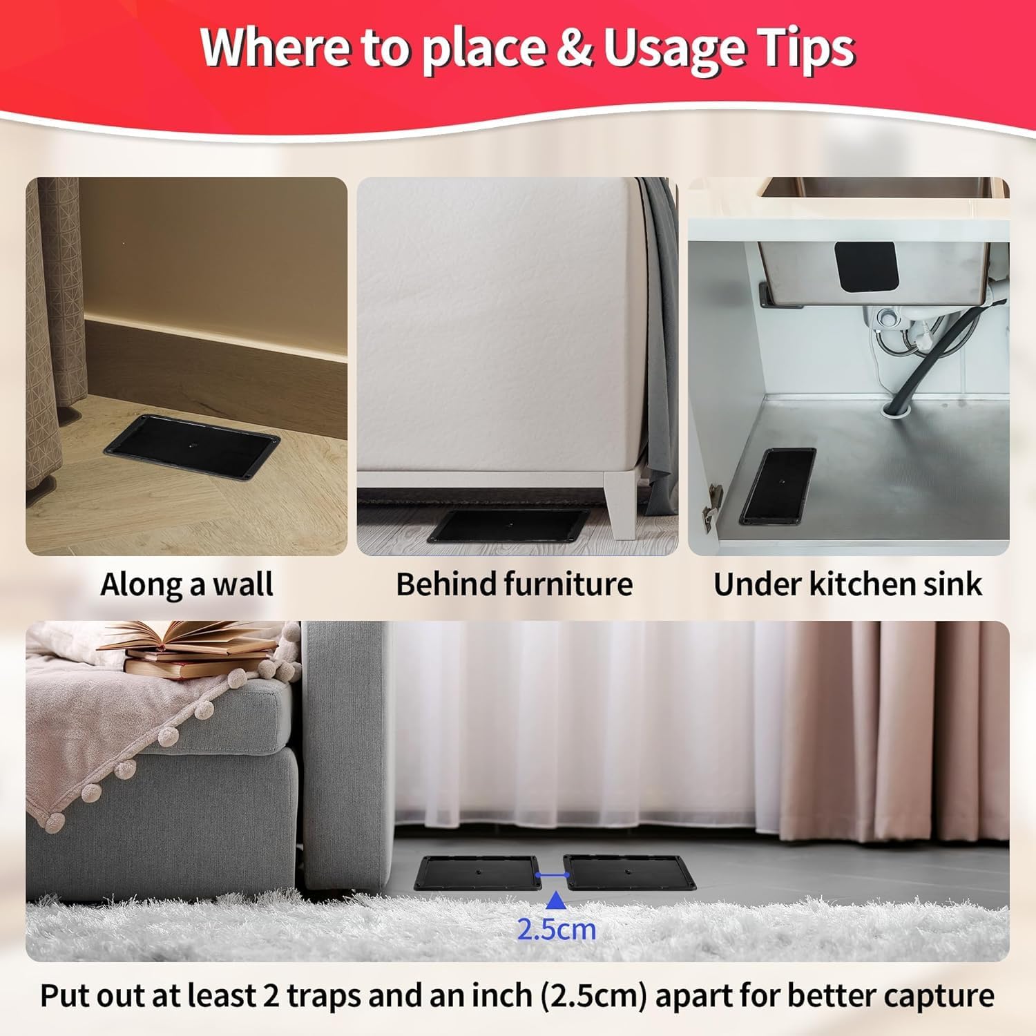 Detalle 1 de LULUCATCH KMRTN-12PK Large Glue Mouse Traps, 12-Pack, Pre-Baited
