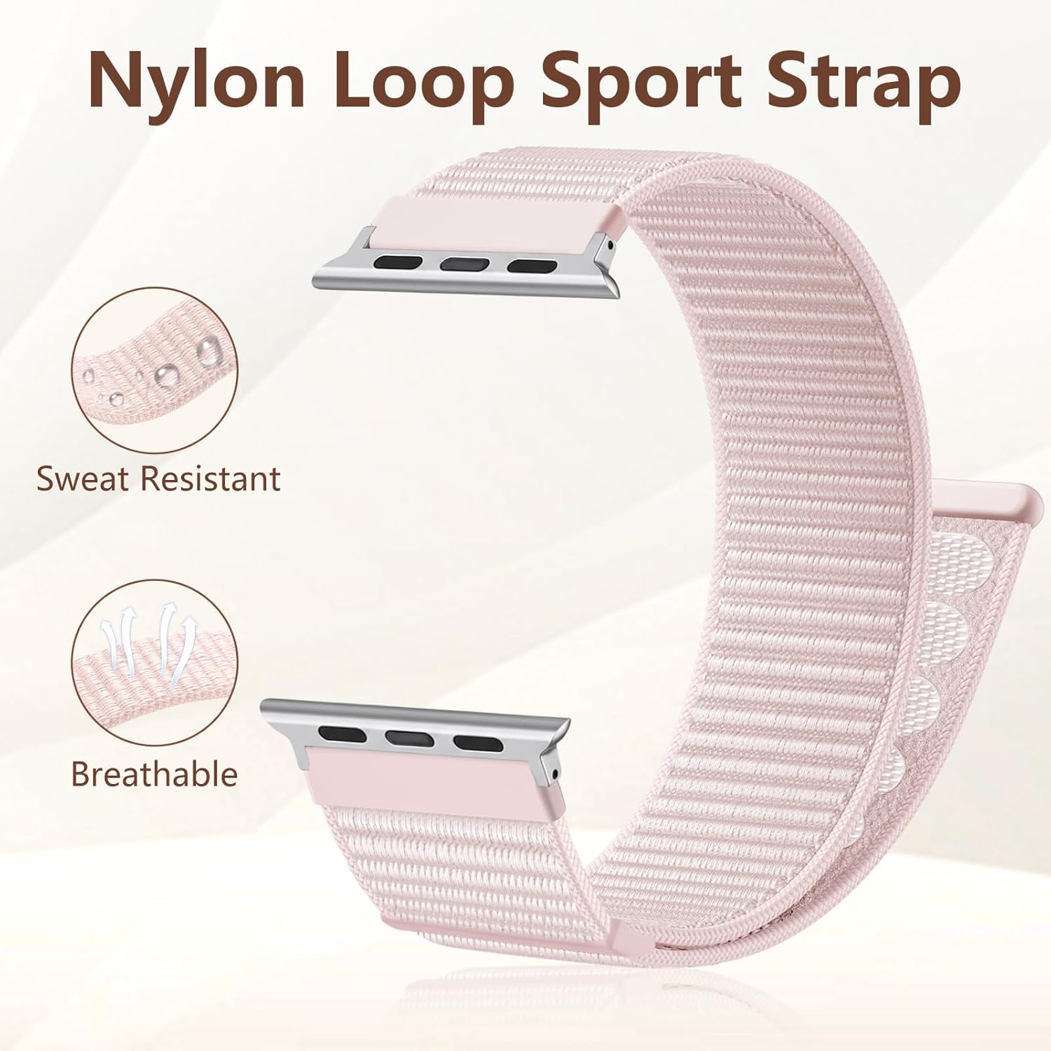 Detalle de CeMiKa Nylon Loop Strap for Apple Watch 40/41/38/42mm – Light Pink