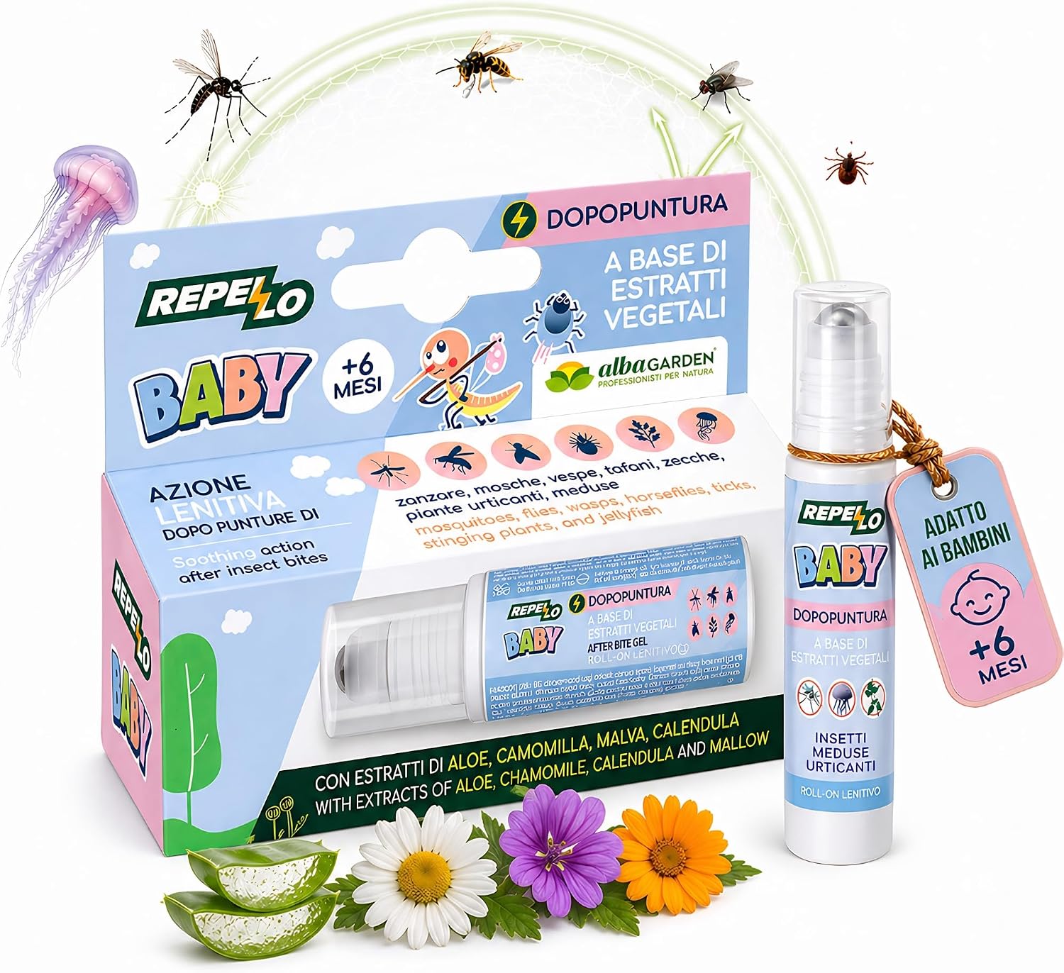 Albagarden Dopopuntura Naturale Baby Roll-On 20ml: sollievo immediato per punture di insetti dai 6 mesi