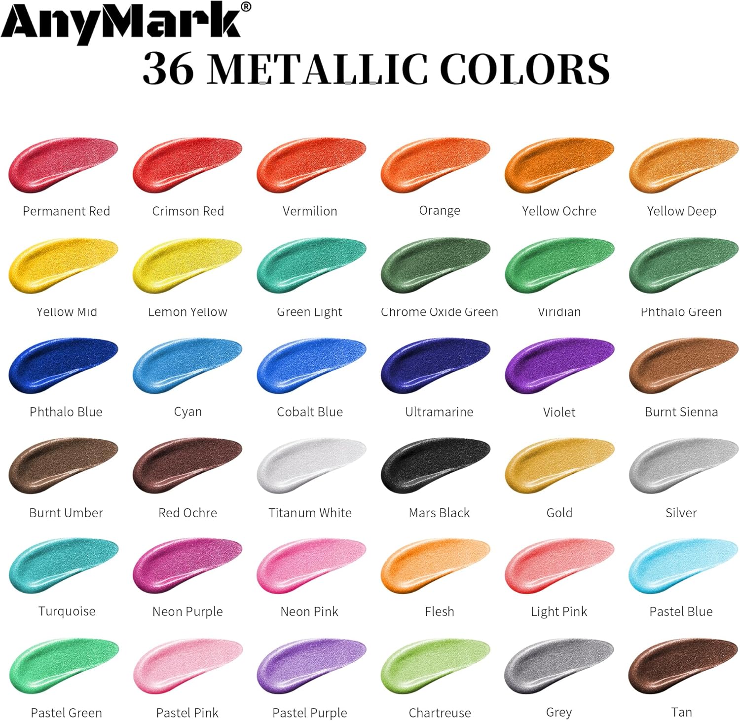 Thumbnail 1 de AnyMark Peinture Acrylique Métallique – Ensemble 36 couleurs avec 12 pinceaux et flacons 60 ml