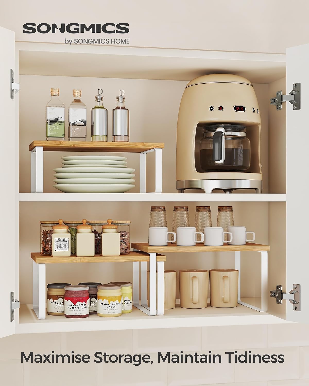 Detalle 2 de SONGMICS KCS014YL02 expandable spice rack set, 3-tier 🧂