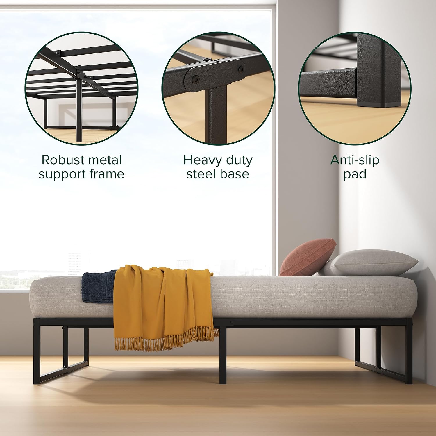 Thumbnail 4 de Zinus Lorelai Twin Bed Frame, 14-Inch Metal Platform with Underbed Storage