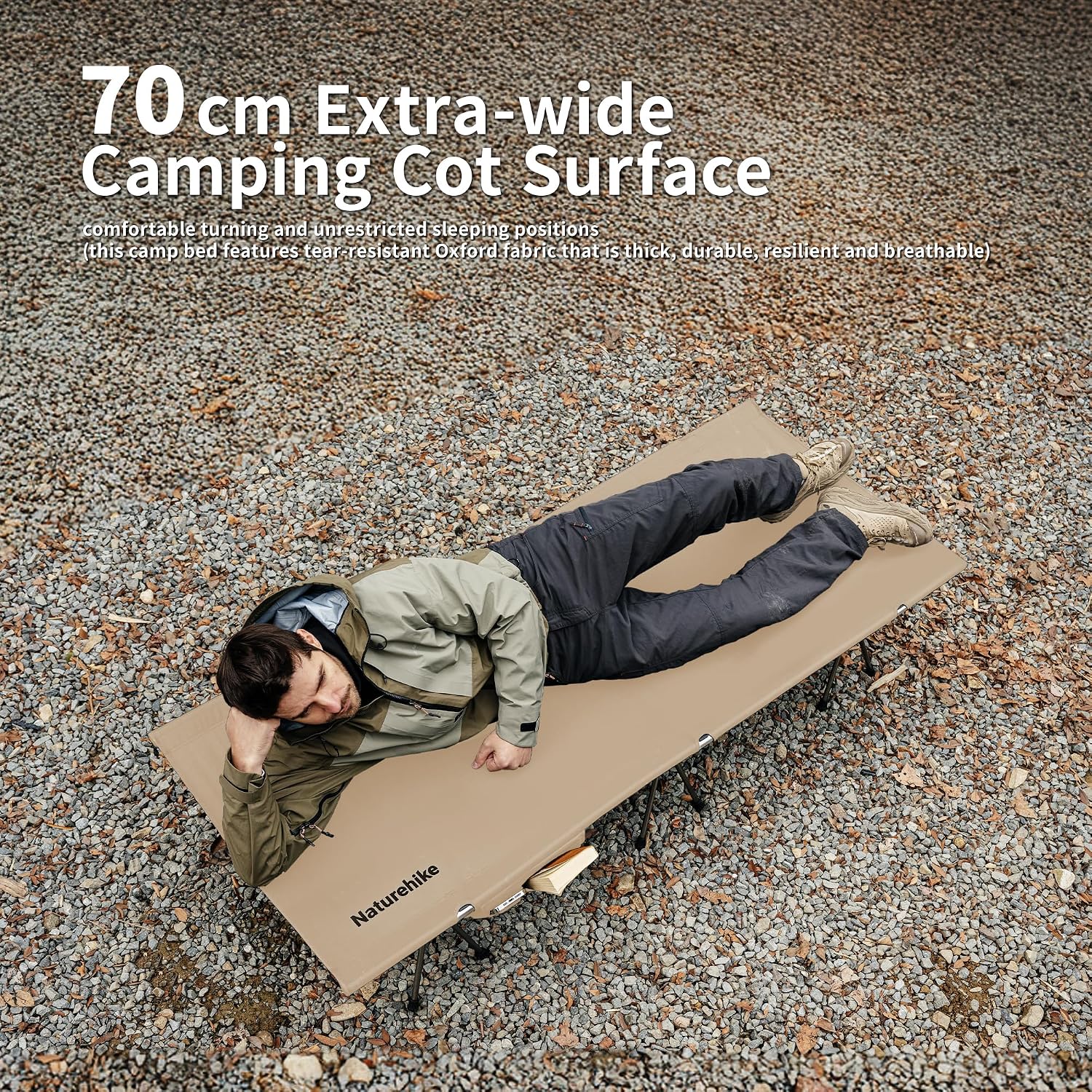 Detalle de Naturehike NH19JJ006 campingbed 190 × 70 cm, opvouwbaar met twee hoogtestanden