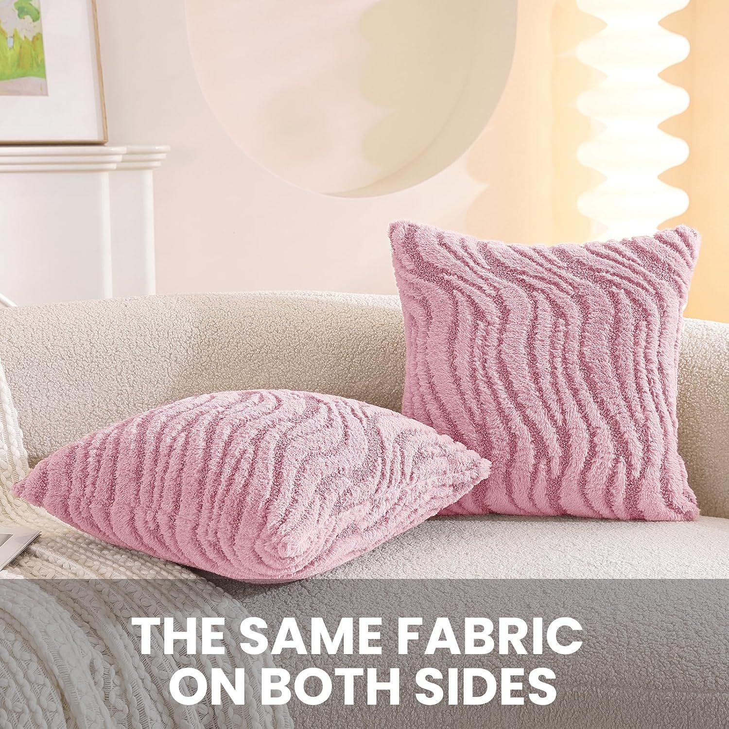 Detalle de Lot de 2 housses de coussin Ystyle 40x40 cm en peluche Water Ripple (rose)