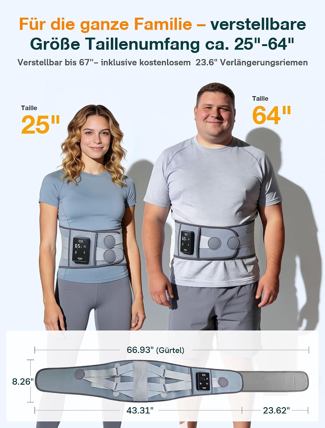 Detalle 2 de ALLJOY 170 cm Wärmegürtel für den Rücken mit Heizkissen, kabellosem Massagegerät (5 Vibrationsmodi, 3 Wärmestufen, 5000 mAh)