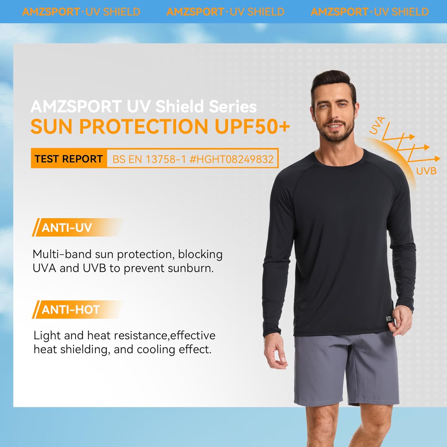 Thumbnail 2 de AMZSPORT Maglietta UV Uomo Rashguard UPF 50: protezione solare, traspirante e asciugatura rapida per pesca, surfing e outdoor