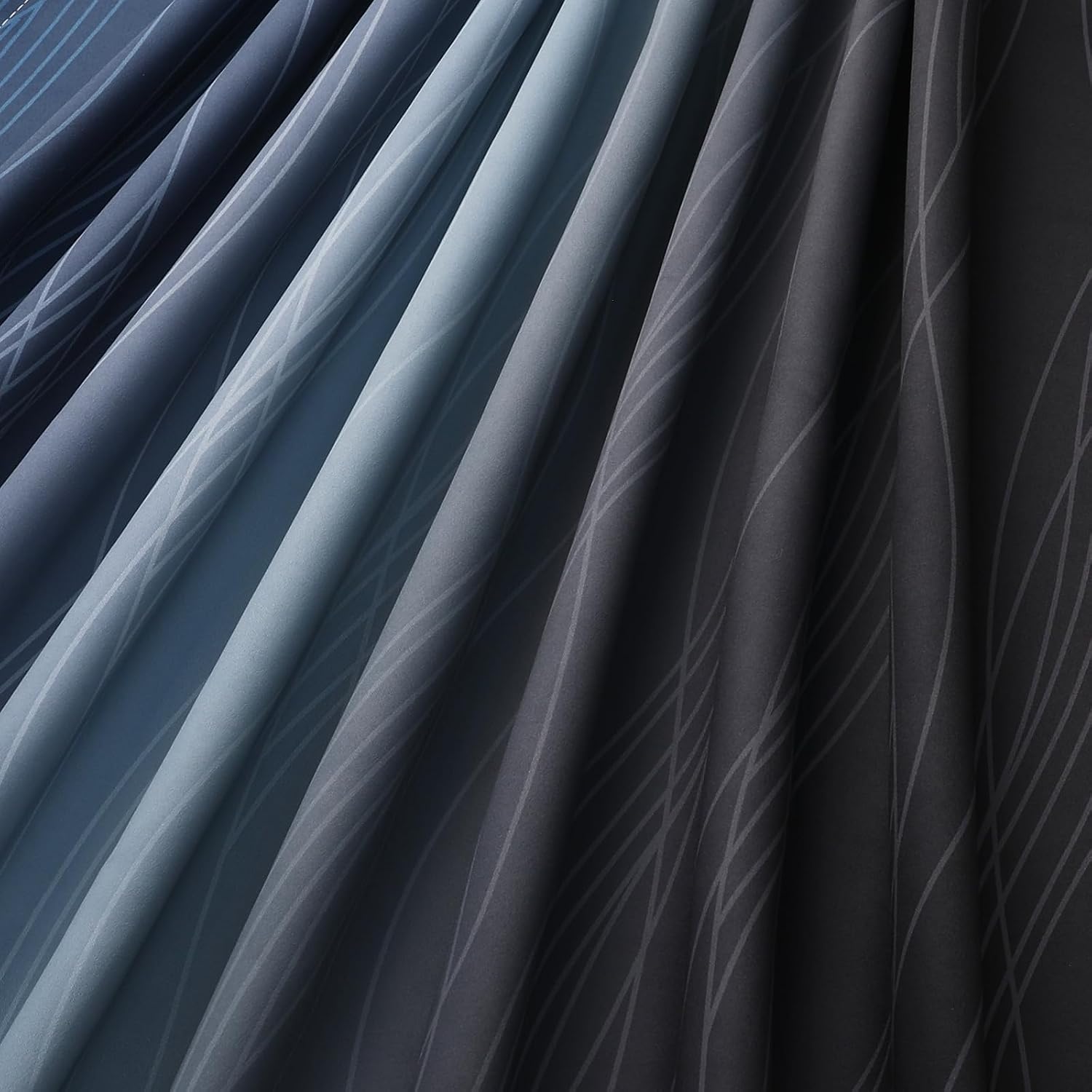 Thumbnail 6 de VEHEDE Gradient Navy Blue and Black Wave Blackout Curtains – 2 Panels, W52 x L63 Inch