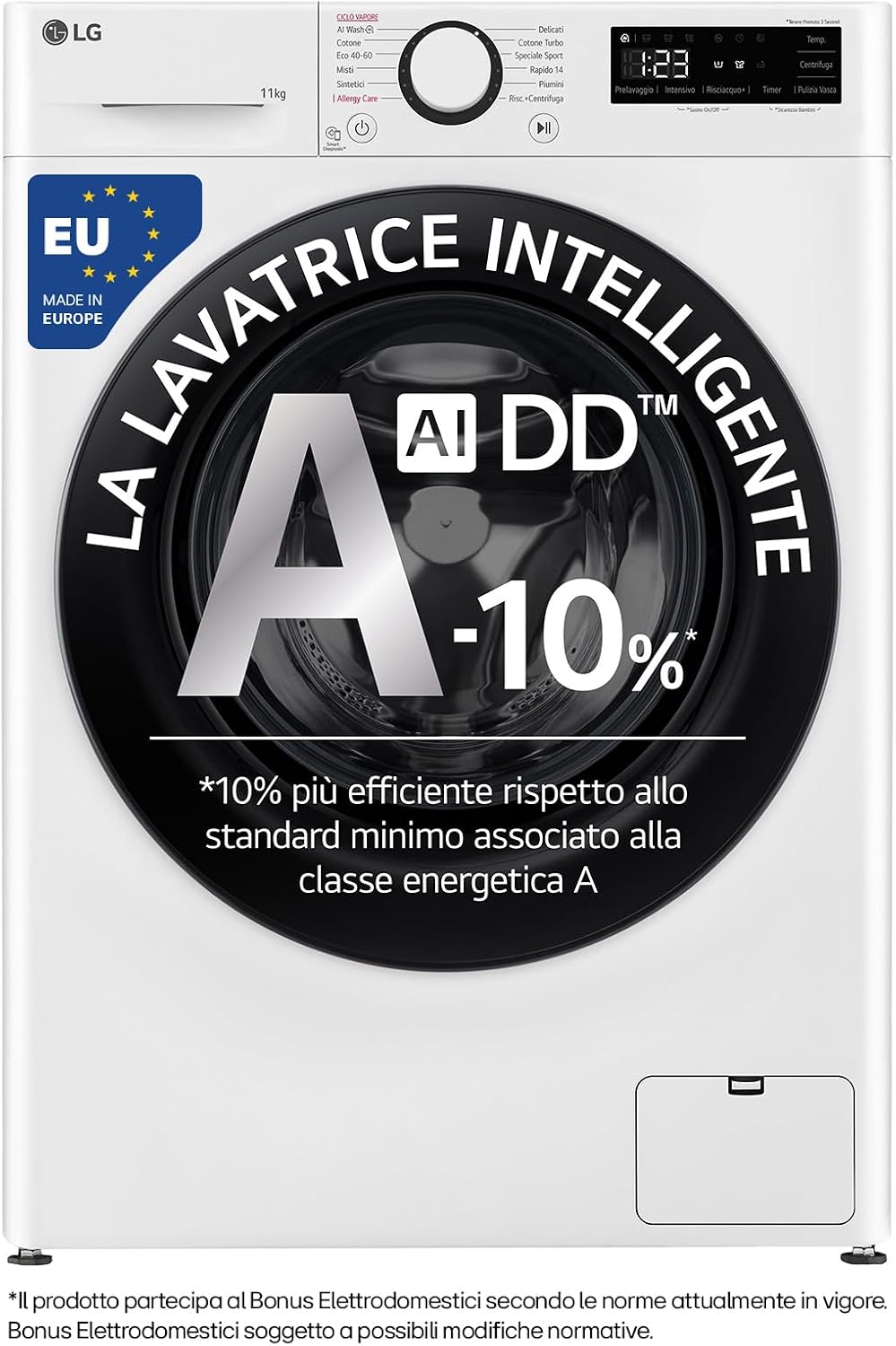 Detalle de LG AI DD F4R3011NSWB Lavatrice 11 kg con AI Wash e vapore: efficienza elevata e cura del bucato