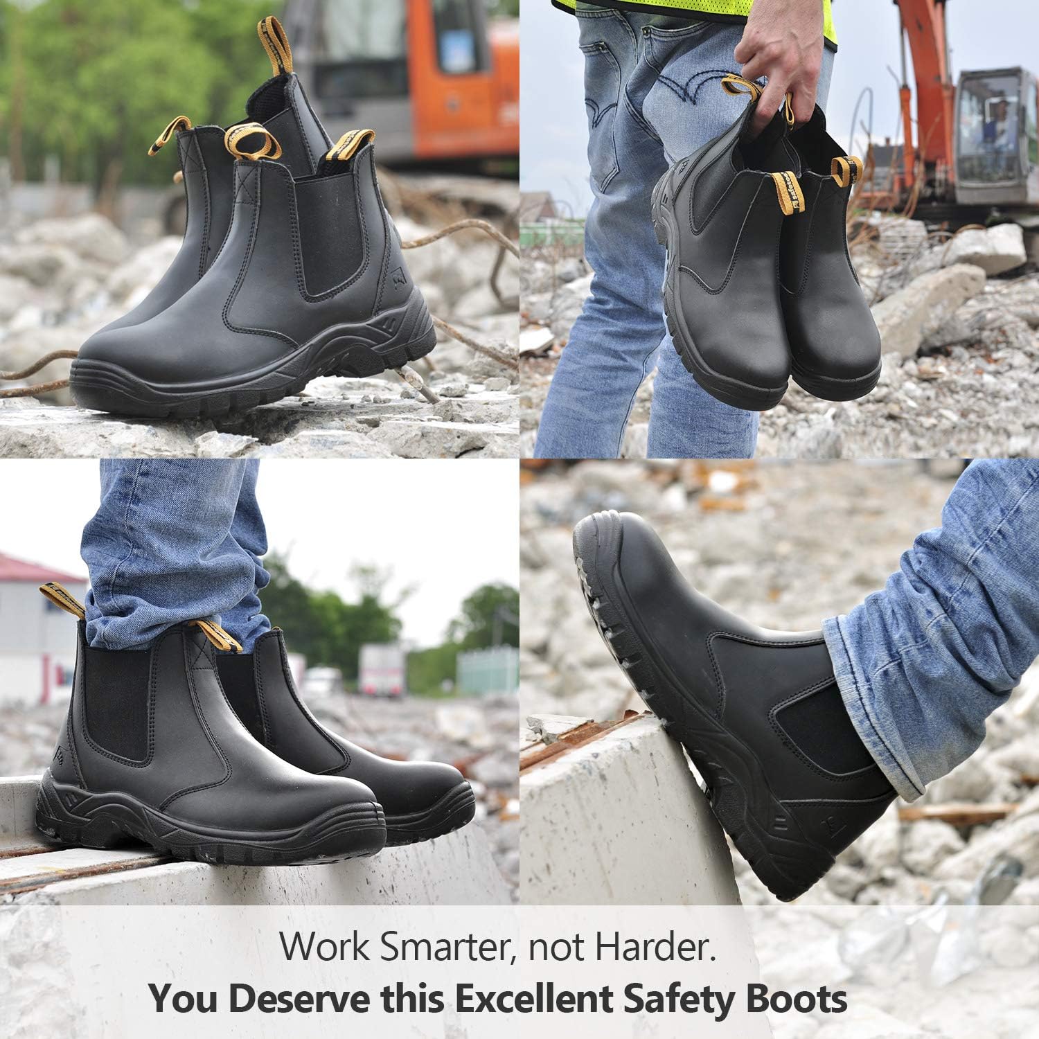 Detalle de SAFETOE Water Resistant Safety Work Boots (8025) – CE Certified S3 Steel Toe, Light & Wide Fit, Black