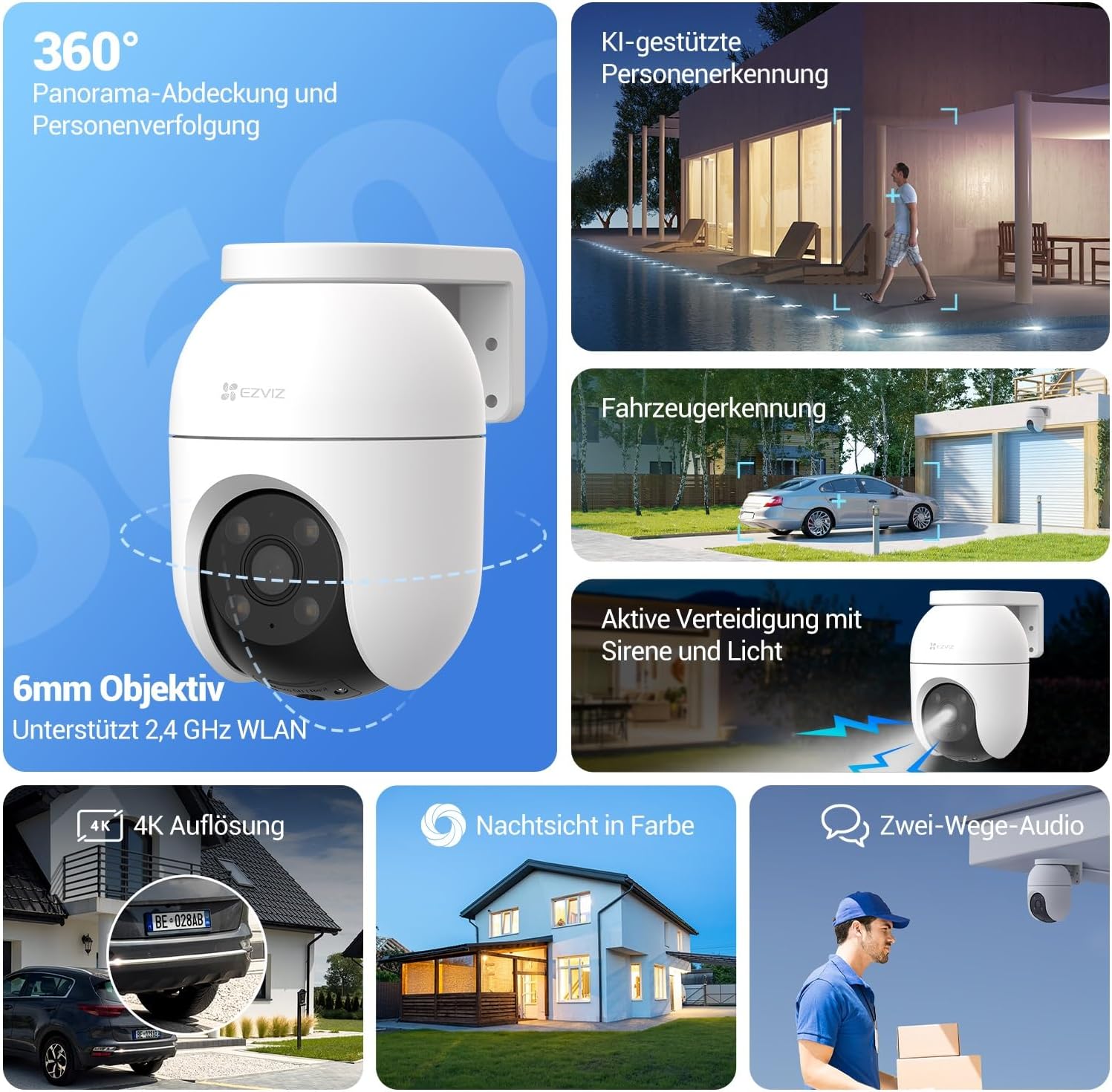 Thumbnail 1 de EZVIZ C8c 8MP 4K PTZ WLAN-Kamera für Außen