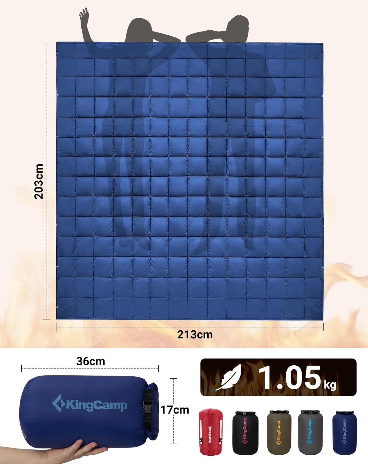 Detalle de KingCamp 203×213 cm Coperta da Campeggio Ultraleggera con Bottone a Pressione – Multifunzionale per Campeggio, Viaggi e Tempo Libero