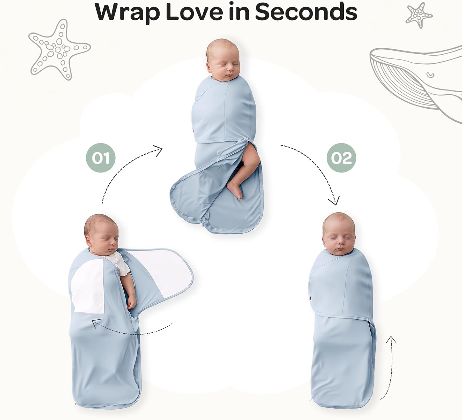 Thumbnail 2 de momcozy Swaddles for Newborns 0-3 Months: Quiet Fastener, 2-Pack in Grey & Blue