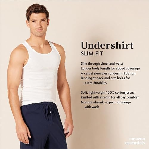Detalle de Amazon Essentials Men's Lightweight Tank Undershirts (Pack of 6) – White, Size L