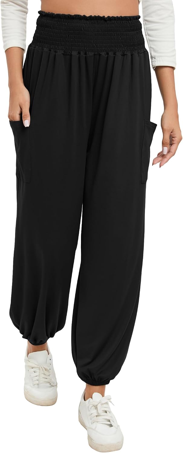 Detalle de Famulily Womens Yoga Sweatpants with Pockets – High Waist Harem Lounge Trousers