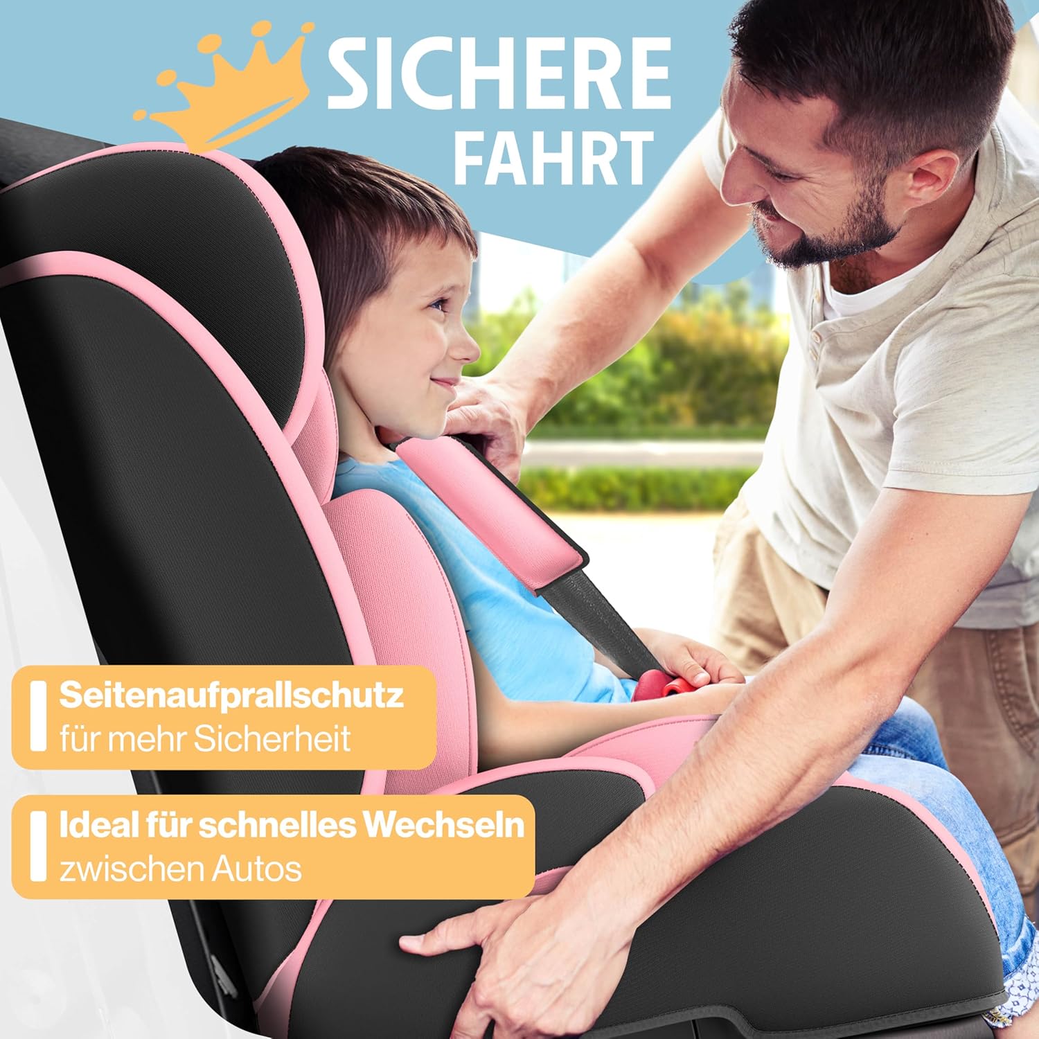 Thumbnail 6 de KIDIZ Autokindersitz mit ISOFIX i-Size R129 (100–150 cm) und 5-Punkt-Gurt, rosa