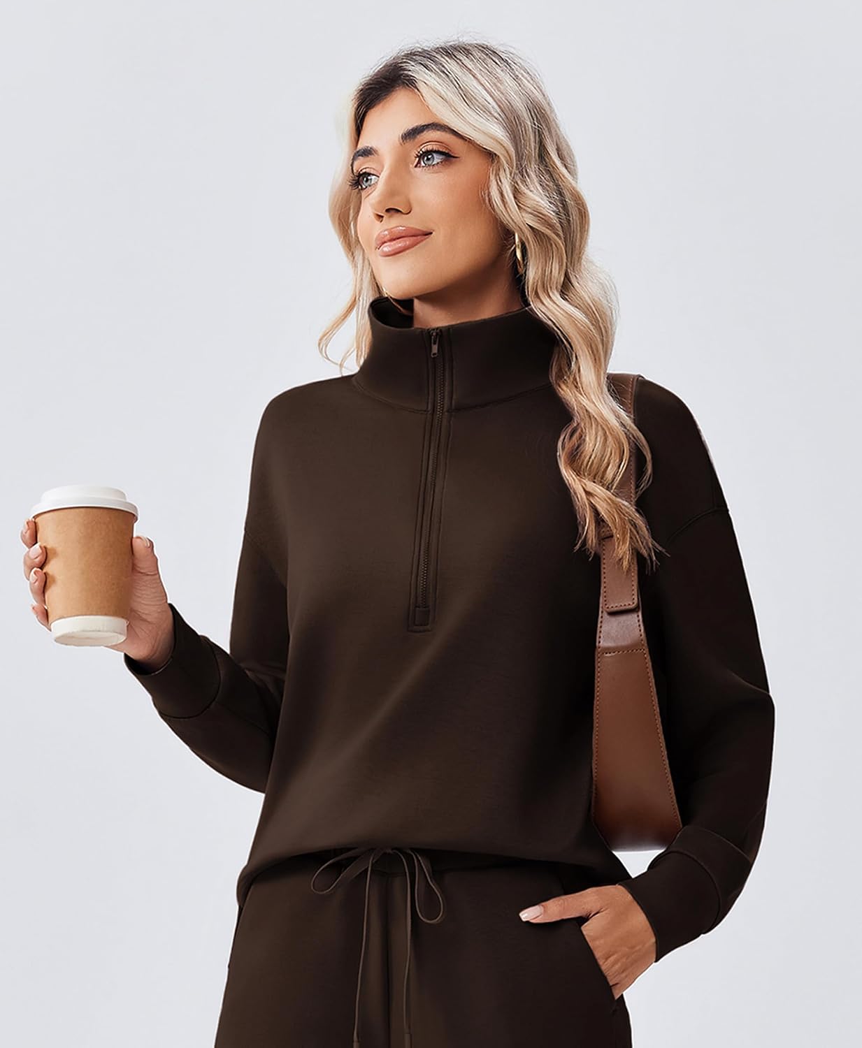 Detalle de PINSPARK Women's 2-Piece Sweatsuit with Half-Zip, Straight-Leg Pants and Pockets