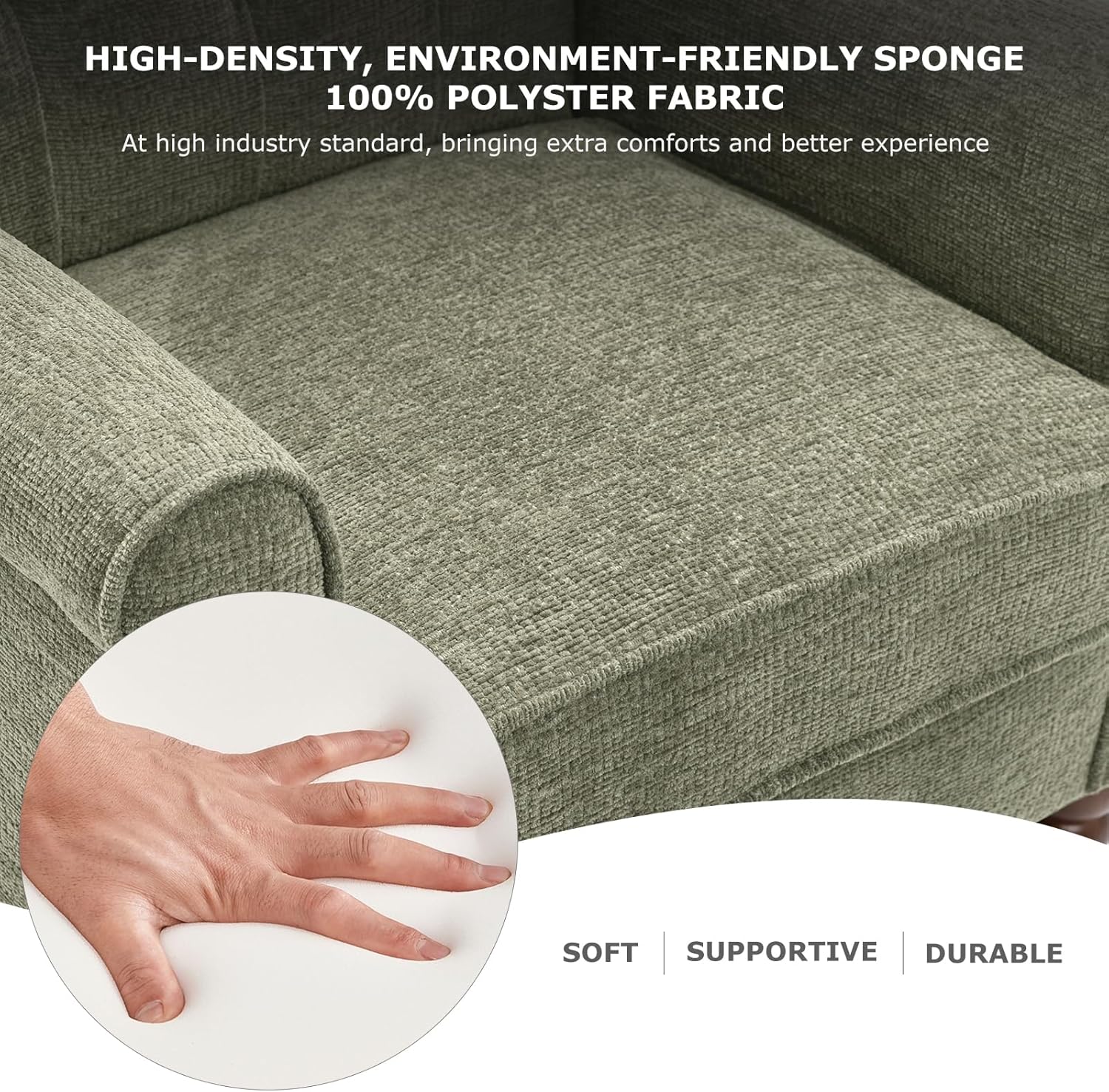 Thumbnail 5 de COLAMY Mid-Century Modern Living Room Accent Chair – Green Button-Tufted Wingback with Solid Wood Legs