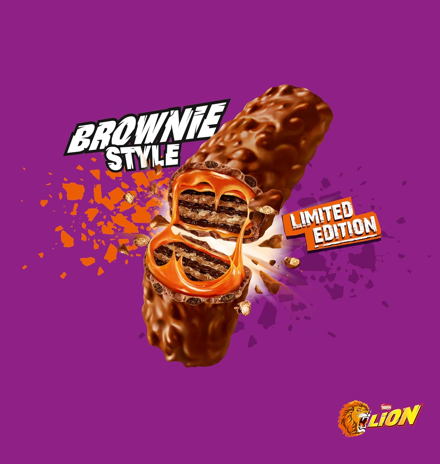 Detalle de LION Brownie Limited Edition Wafer: Snack da 24 pezzi da 40 g con ripieno brownie, caramello e cereali, coperto di latte