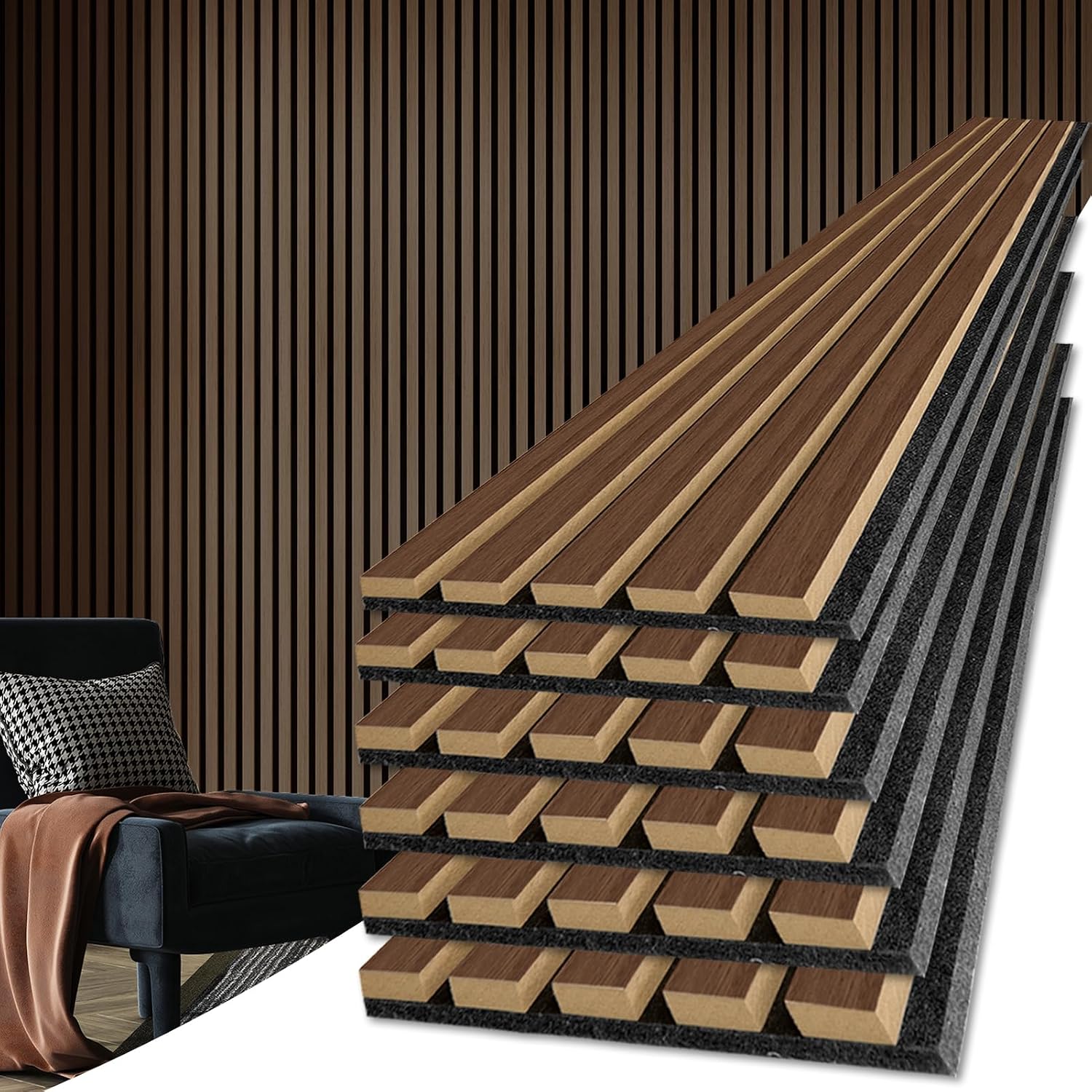 Detalle de Art3d A31at008BW06usz Wood Slat Wall Panels, Deep Walnut, 6-Pack