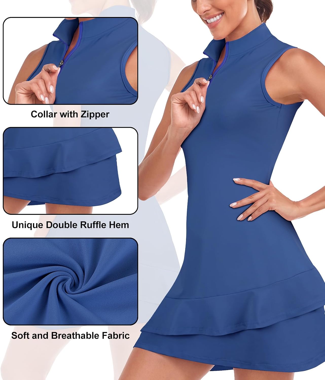 Detalle de Viracy Women's Sleeveless Tennis Dress with Shorts and Pockets