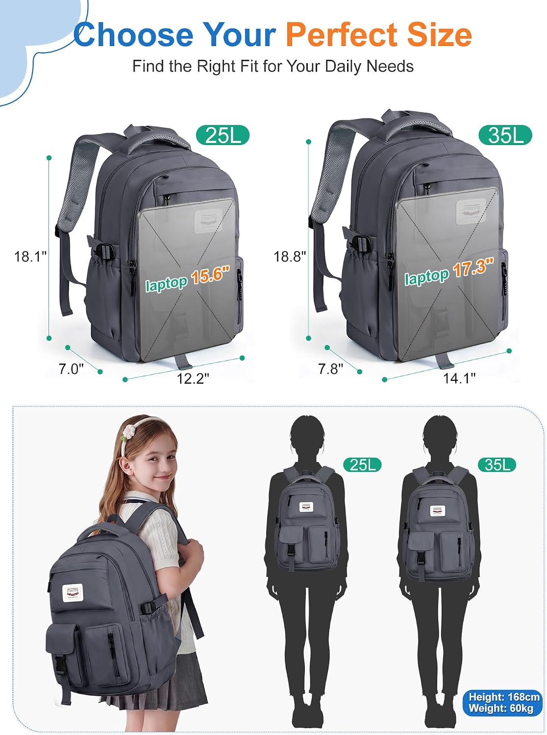 Detalle de FIORETTO Lightweight School Backpack Womens – 25L with 15.6in Laptop Compartment
