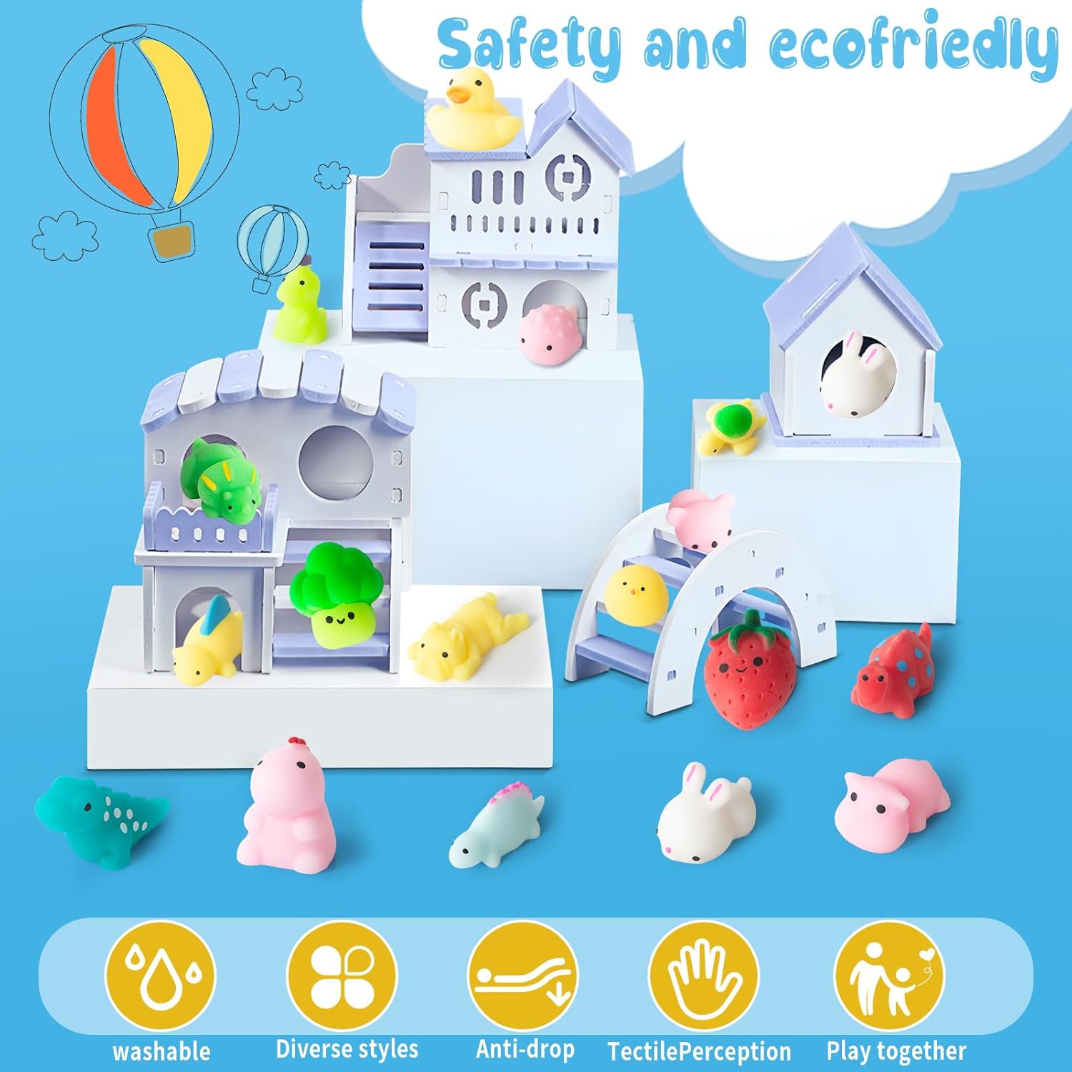 Thumbnail 5 de 32Pcs Mochi Squishy Toys mini kawaii animals & fruits stress relief fidget pack