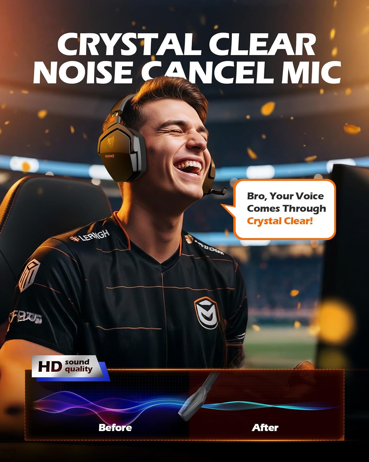 Thumbnail 6 de NUBWO Wireless Gaming Headset with Mic for Ps5 Ps4 PC, Zero Interference, 100-Hour Battery All-Day Play, 23ms Sync​ for Fortnite & Call of Duty/FPS Gamers, Triple Mode All Devices Compatible - Orange
NUBWO Wireless Gaming Headset with Mic for Ps5 P…