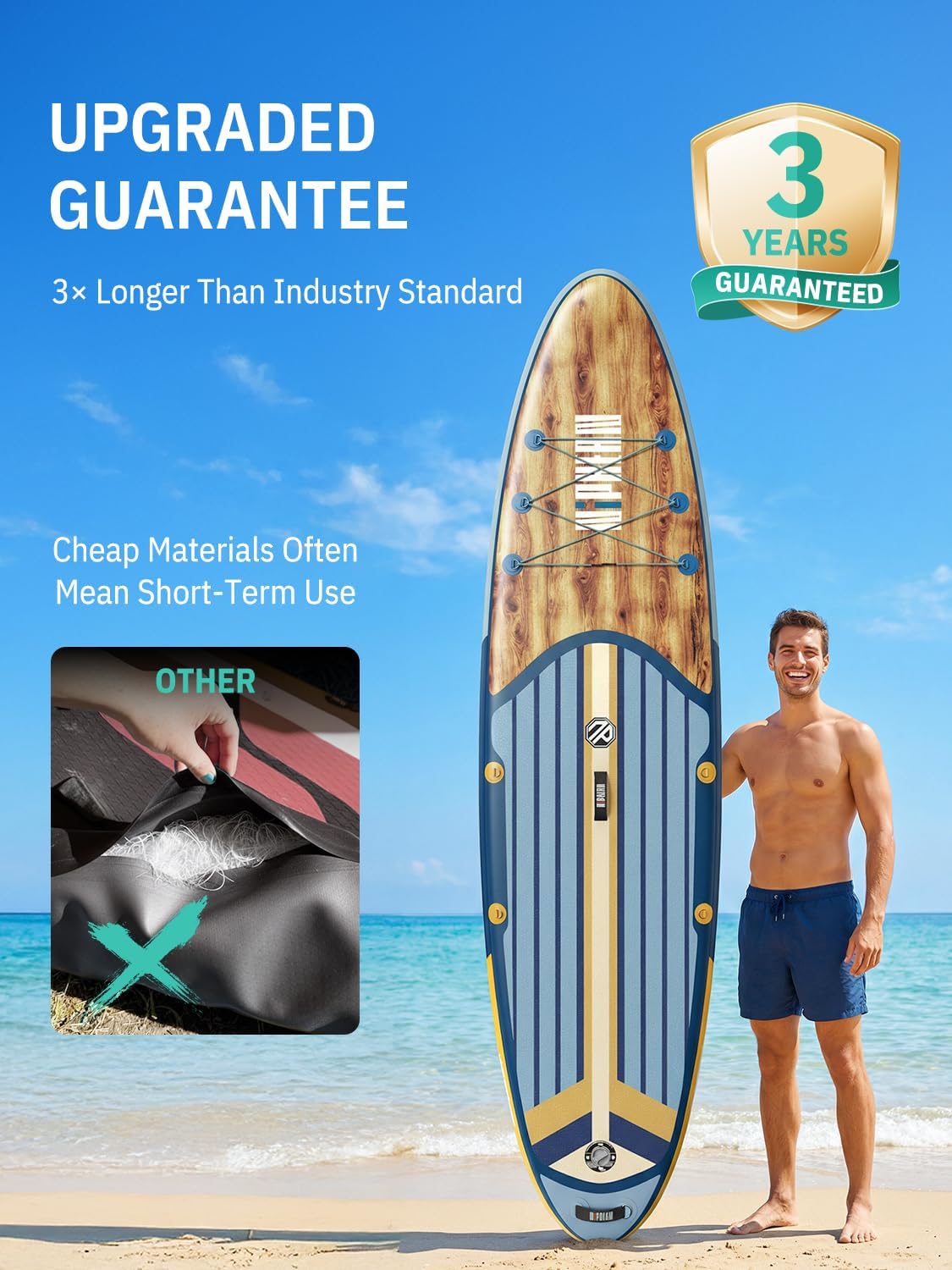 Detalle de Niphean 10’6" Inflatable Stand Up Paddle Board (SUP) with Anti-Slip EVA Deck and SUP Accessories