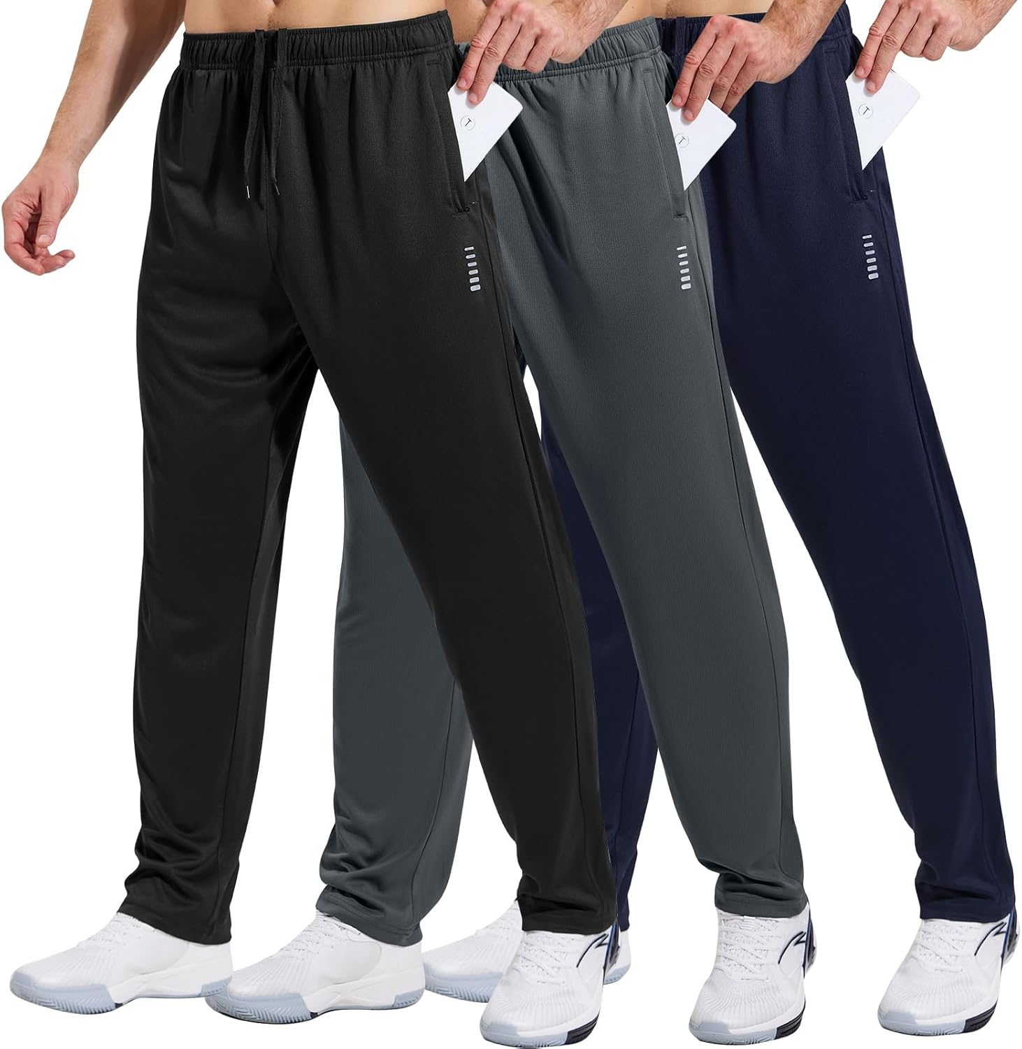 Detalle de HUAKANG Men’s Joggers: Lightweight Tracksuit Bottoms with Zipper Pockets