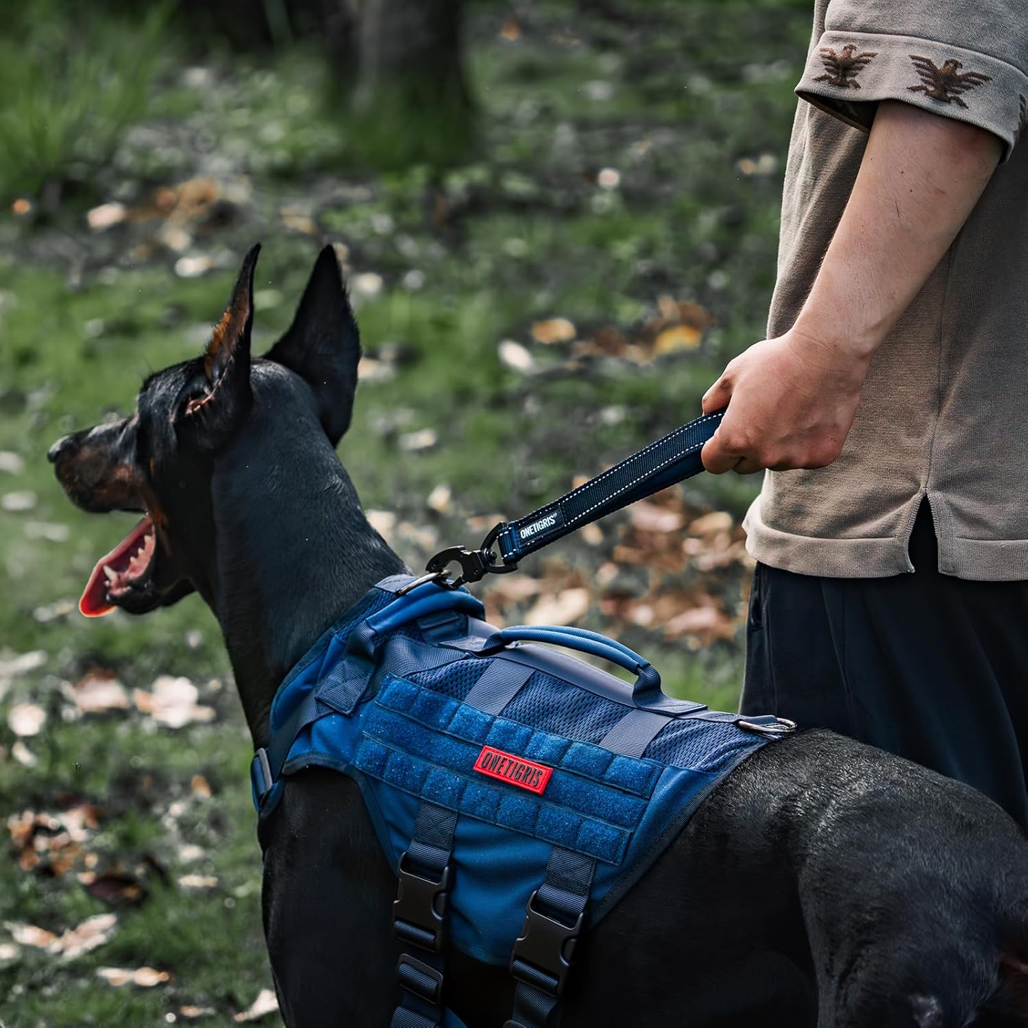 Detalle de OneTigris Bolt Laisse Courte pour Chien 30 cm avec Clip Métallique et Rembourrage — Nylon Réfléchissant