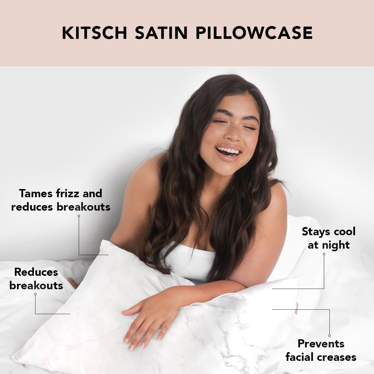 Thumbnail 2 de Kitsch Satin Pillowcase with Zipper for Hair & Skin - Marble (48x66 cm)