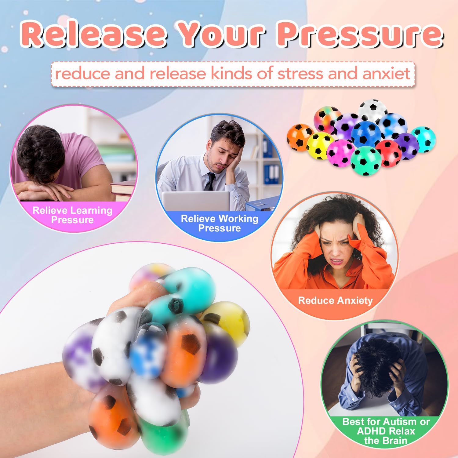 Thumbnail 3 de VESPRO 24Pack Football Stress Balls for Adults — Squishy Fidget Toys for Anxiety Relief