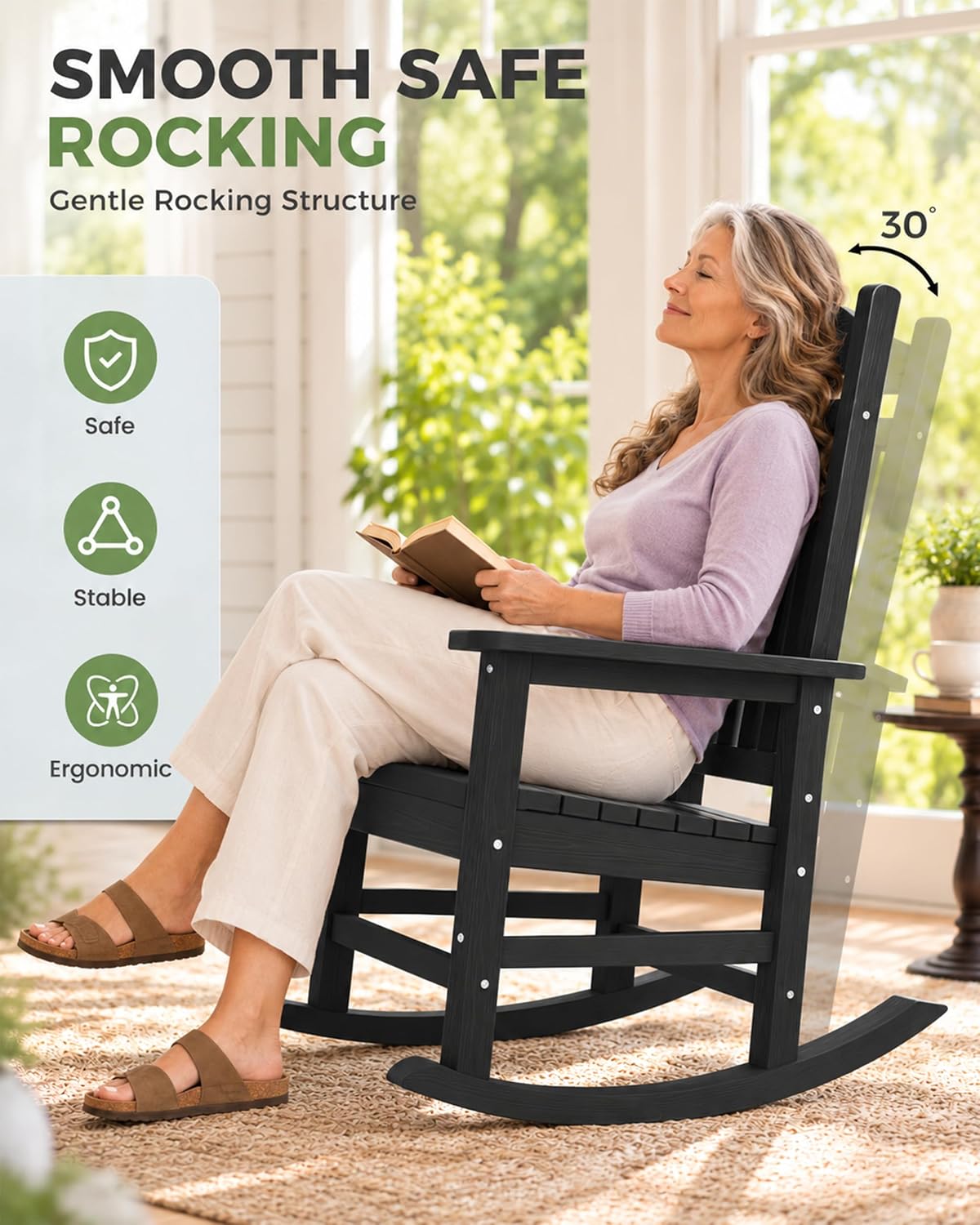 Thumbnail 3 de SUUNYN HDPE Patio Rocking Chair Set of 2, Oversized All-Weather Rockers
