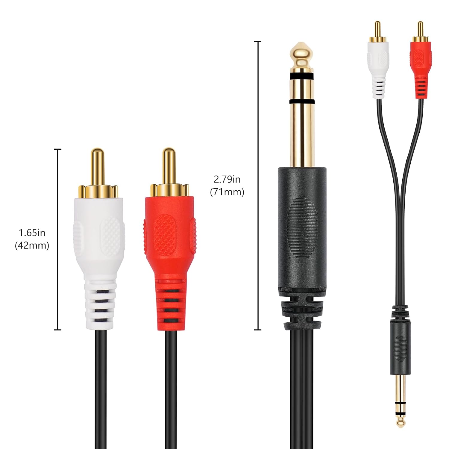 Detalle de SiYear Gold-plated 6.35mm to Dual RCA Audio Cable – 1/4in TRS to RCA, 1.5m