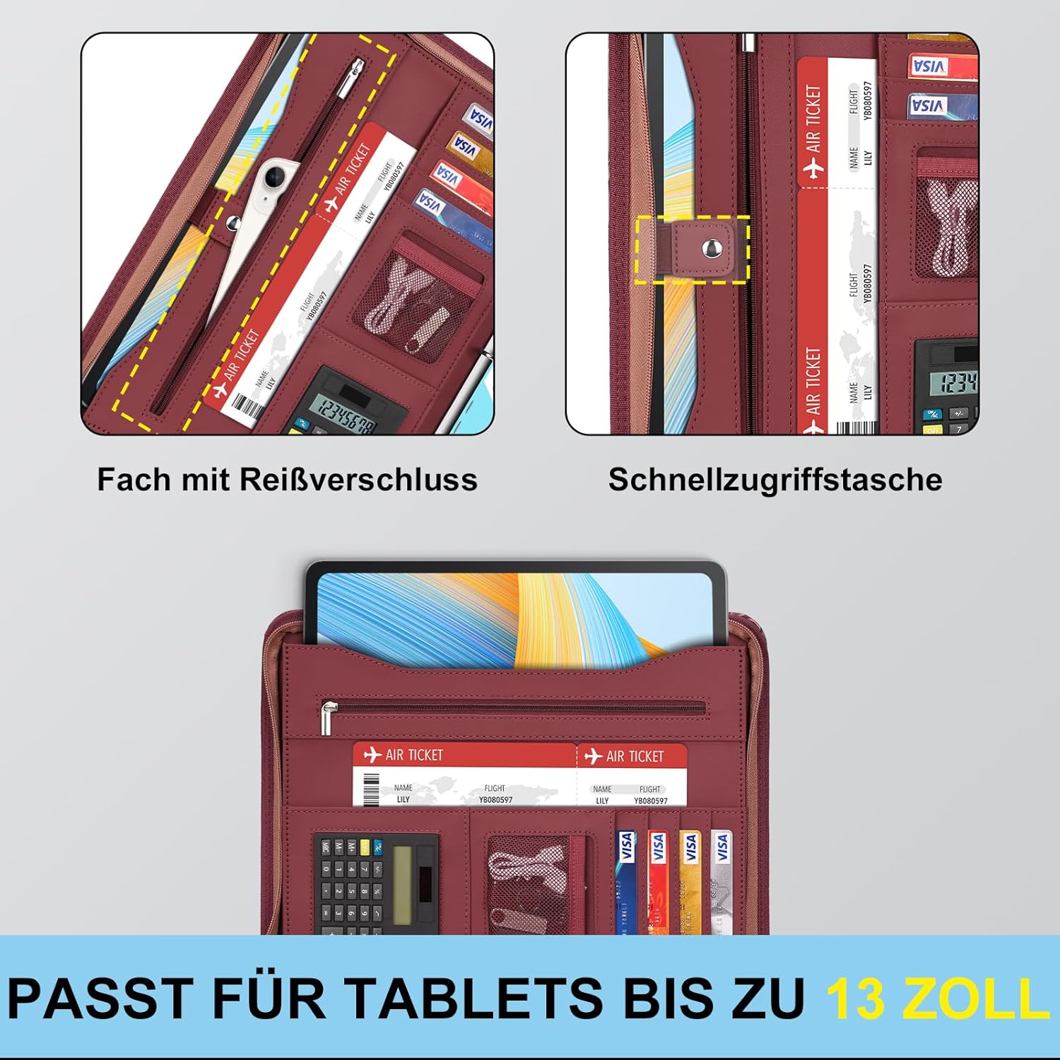Thumbnail 3 de Leathario Schreibmappe A4 mit 5er Register und 4-Ringbuch, Konferenzmappe mit Reißverschluss