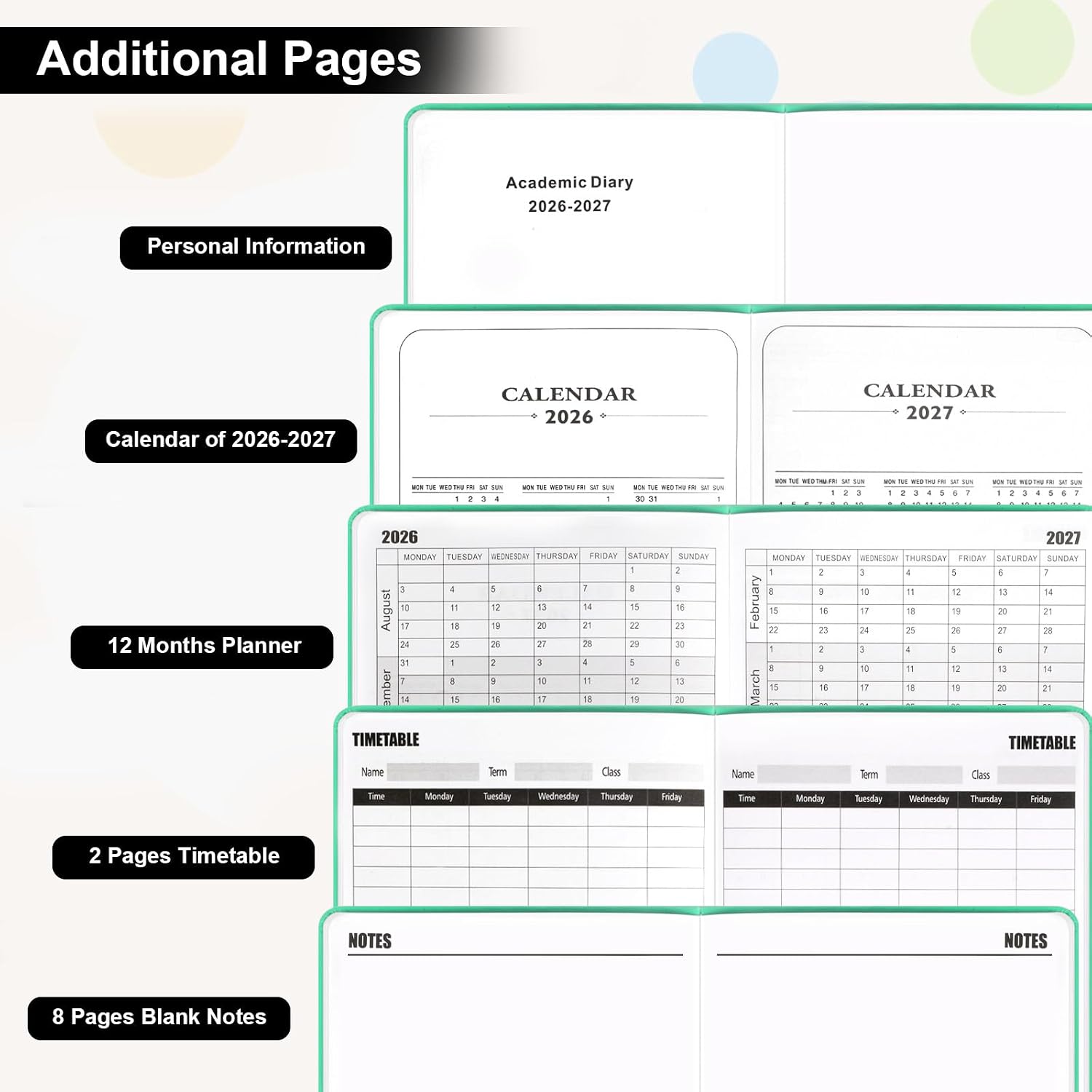 Thumbnail 5 de Academic Diary 2026-2027: Page A Day A5 Diary (Cyan) for School and Family