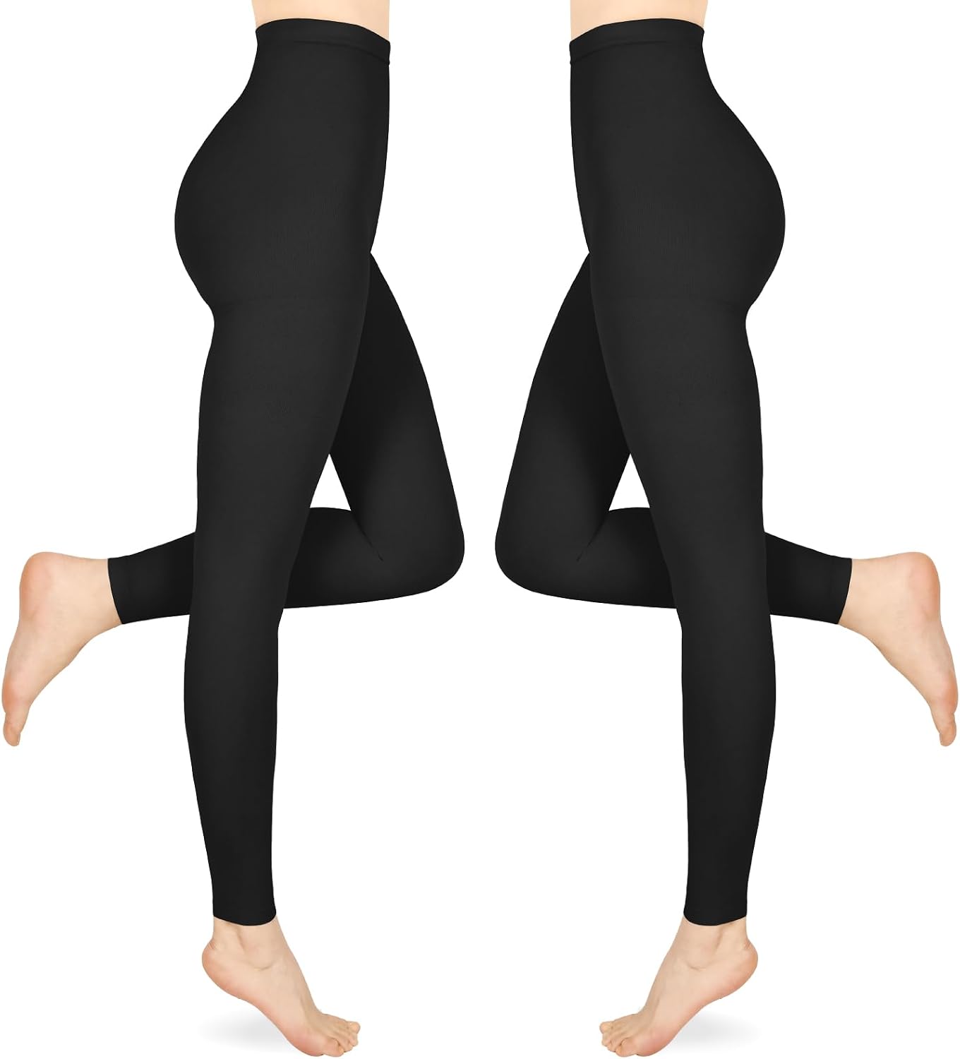 Thumbnail 6 de 15-20 mmHg Medizinische Kompressionsstrumpfhose Damen & Herren – 2 Paar, abgestufte Stützstrümpfe, Schwarz, 2er-Pack