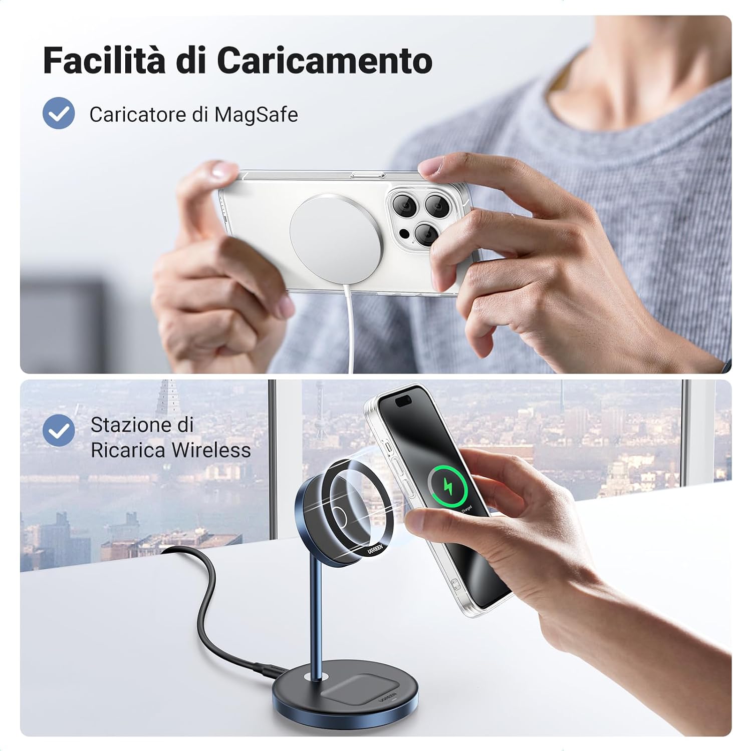 Detalle de UGREEN Anello Universale Magnetico 2 pezzi per supporto MagSafe, nero