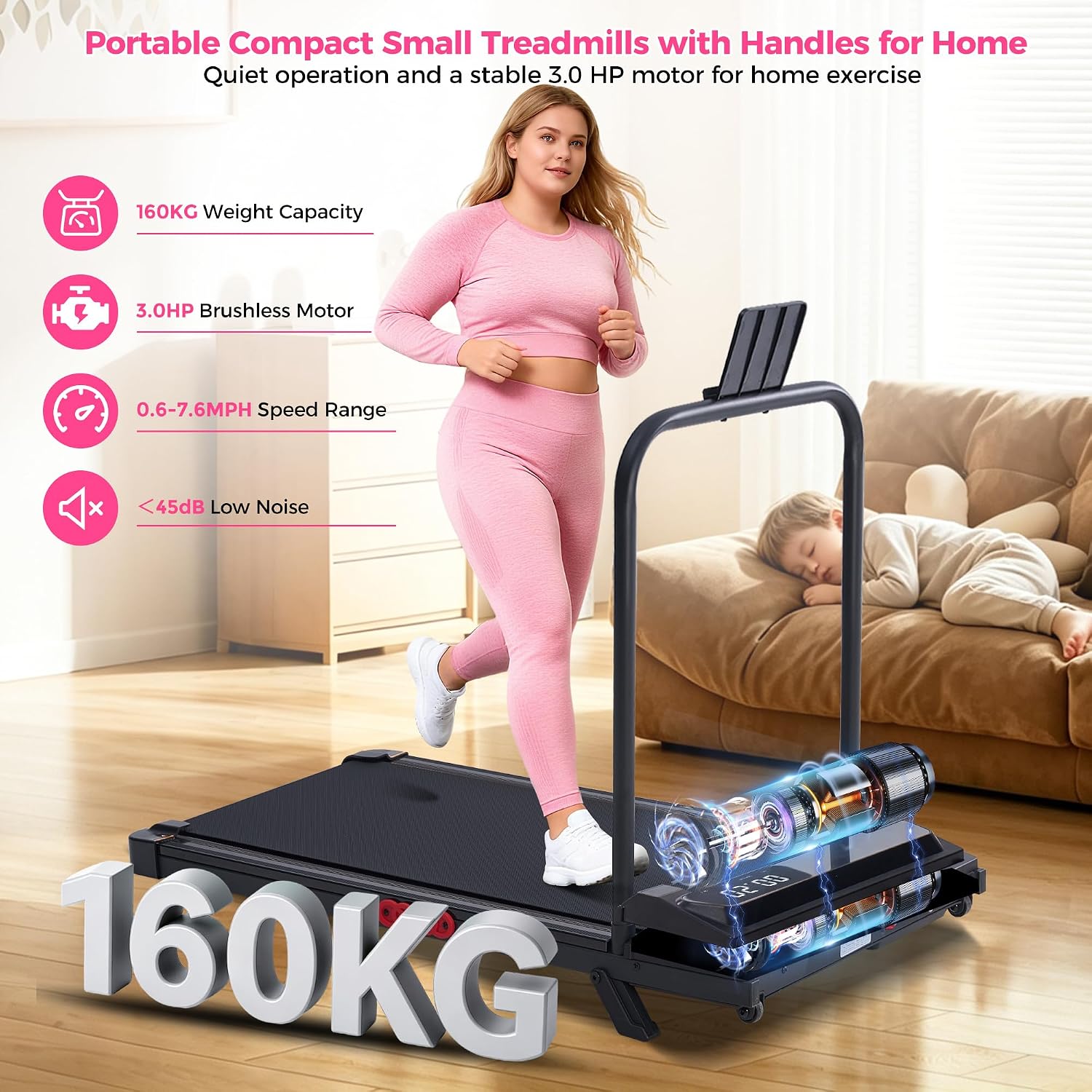 Detalle 2 de Wildroot Organic V300-VM2 Mini Walking Pad Treadmill, 3.0 HP, LED Display