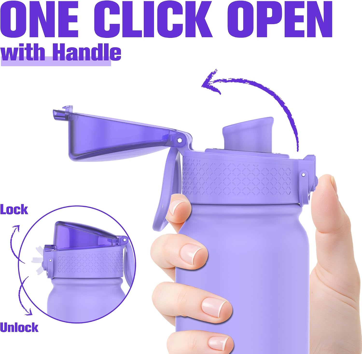 Detalle de GOPPUS 600ml Insulated Water Bottle with Spout Lid (No Straw) – Leakproof Stainless Steel, Purple