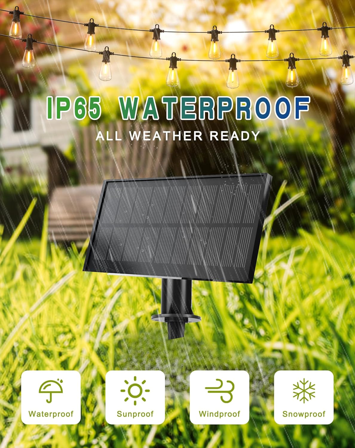 Thumbnail 1 de Zuske Solar Festoon Lights Outdoor (15m/50ft) with 25+2 Shatterproof LED Bulbs, Warm White, IP65