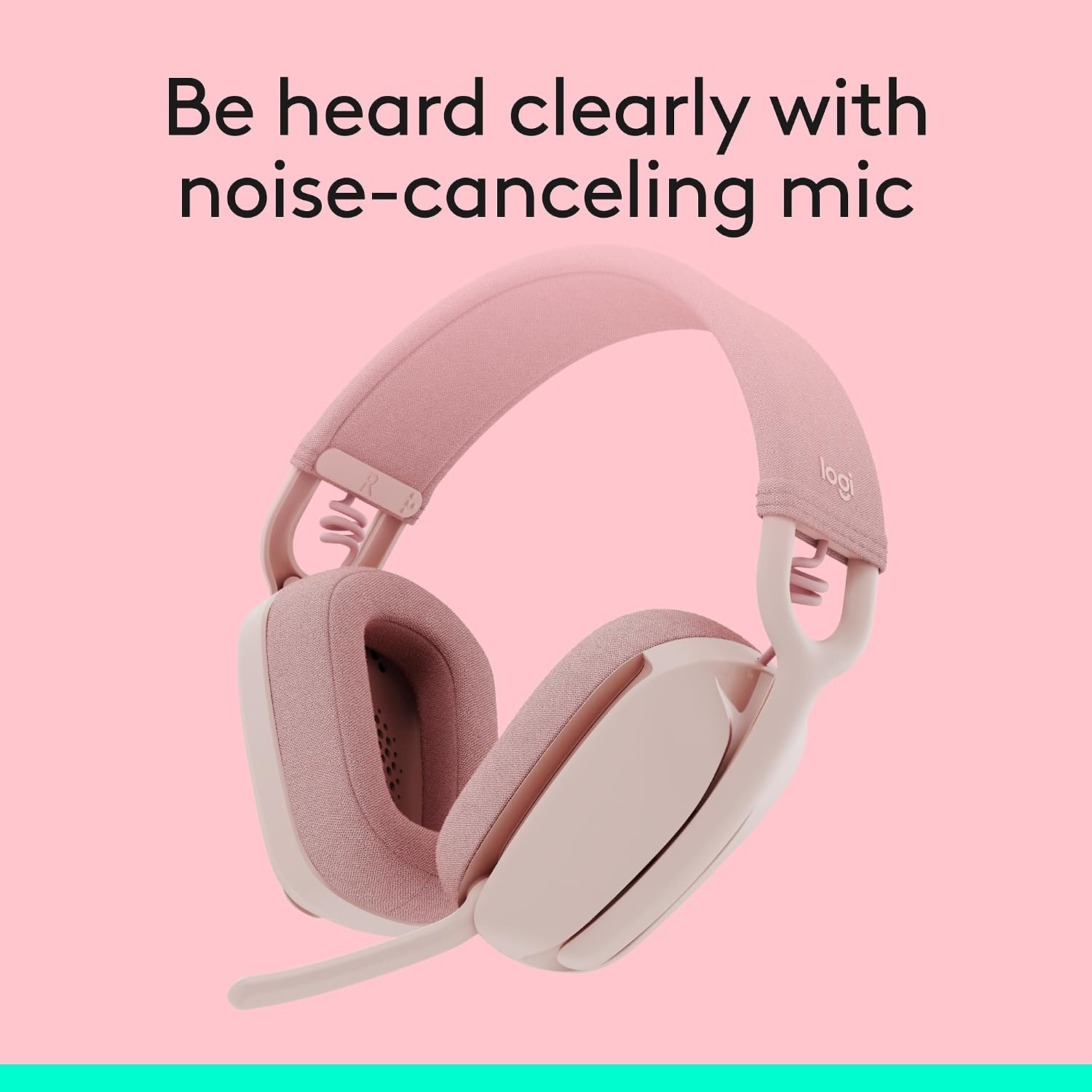 Detalle de Logitech Zone Vibe 100 Wireless Over-Ear Headphones, Rose, Multipoint Bluetooth