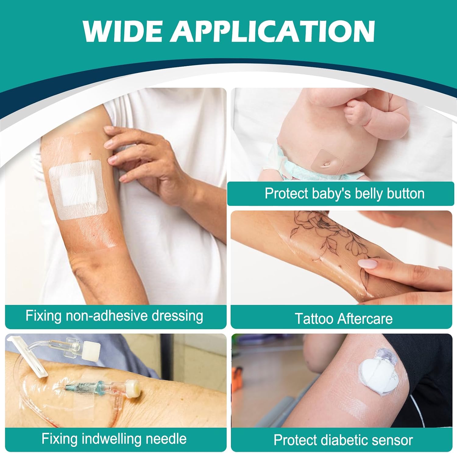 Detalle de YHOVID 6" x 8" Transparent Film Dressing, Waterproof Adhesive Bandage