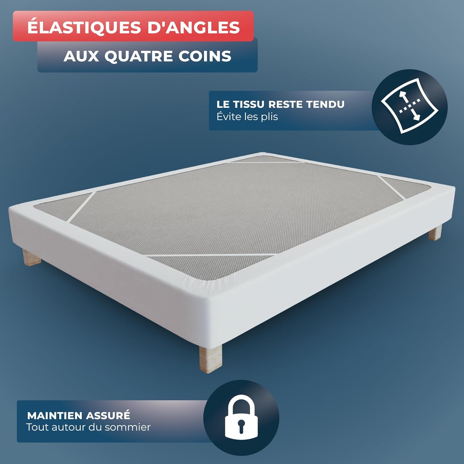 Thumbnail 4 de Wrappybag Cache-Sommier 140 x 190 – Cache sommier blanc avec élastiques, 6 tailles disponibles