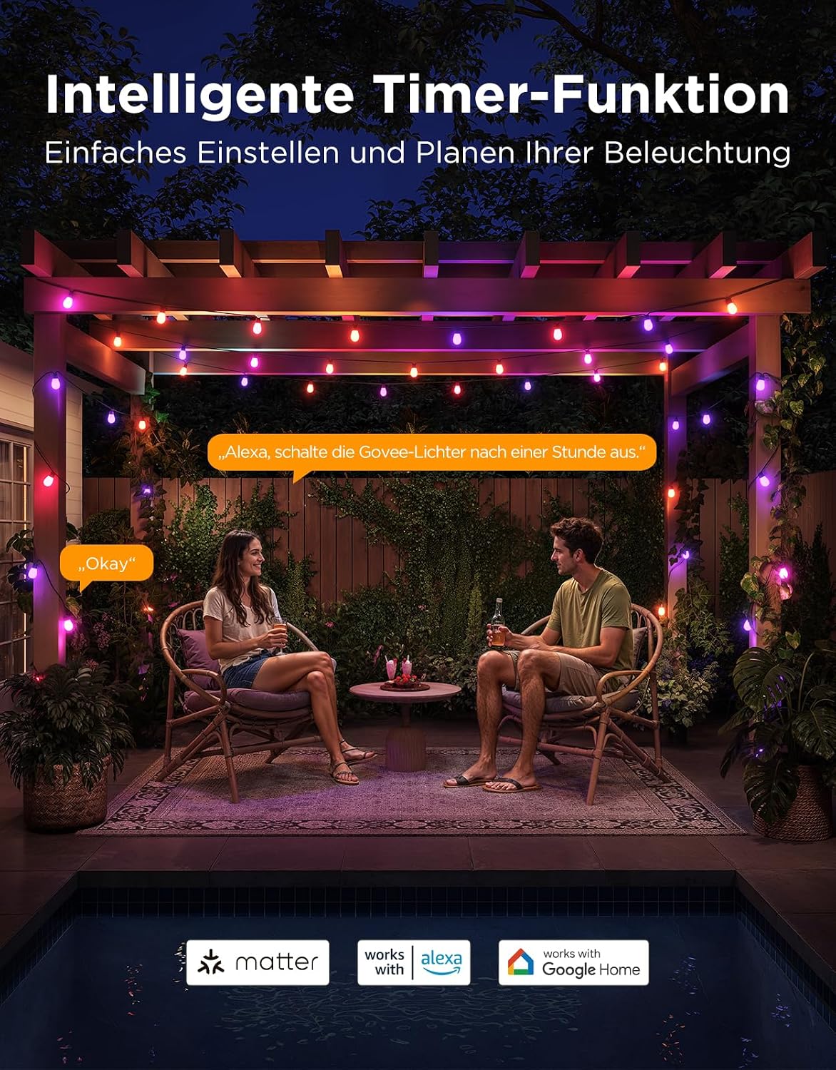 Detalle 2 de Govee Lichterkette Außen 30 m (RGBICW, IP66) mit App- und Sprachsteuerung