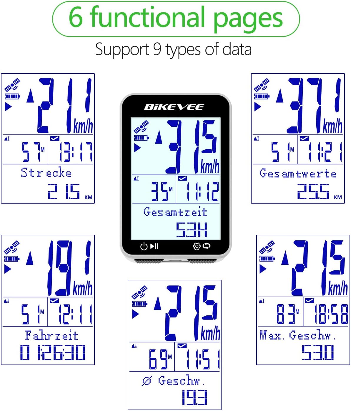 Thumbnail 1 de Bikevee GPS Fahrradcomputer kabellos mit 2,4" FSTN Display, IPX7 & 28 Std. Akku